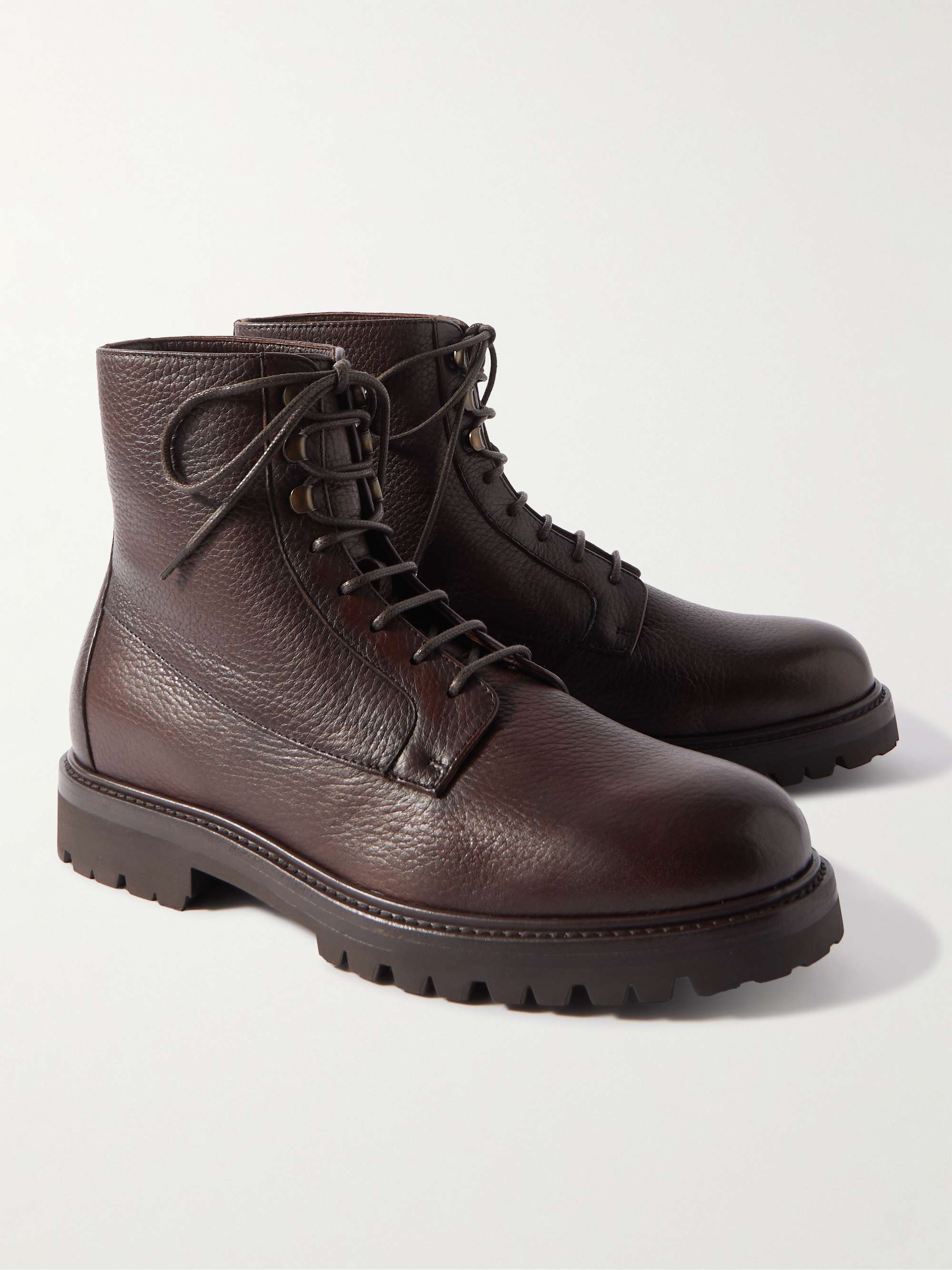 BRUNELLO CUCINELLI Shearling-Lined Full-Grain Leather Hiking Boots for ...