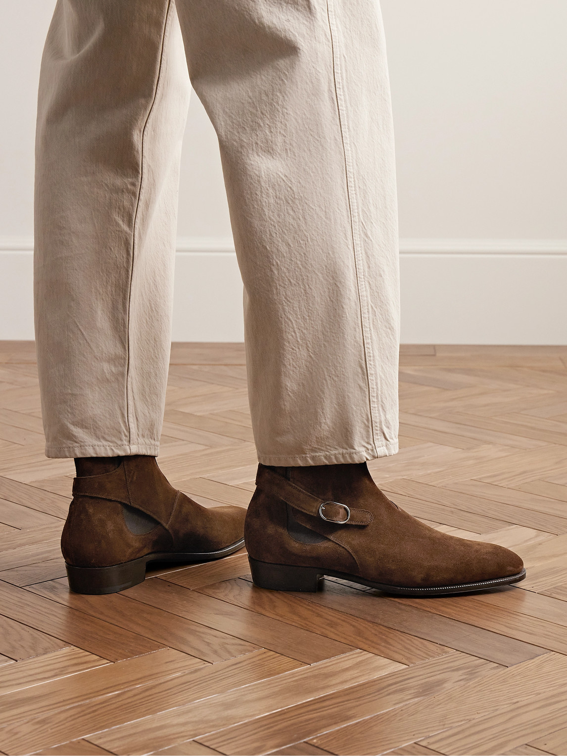 Shop John Lobb Masons Buckled Suede Chelsea Boots In Brown