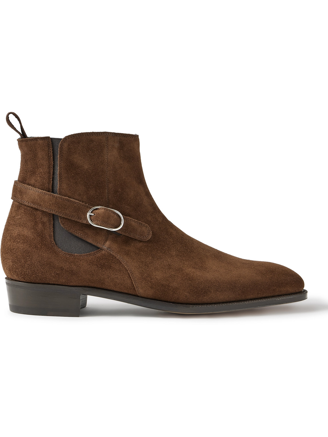 Shop John Lobb Masons Buckled Suede Chelsea Boots In Brown