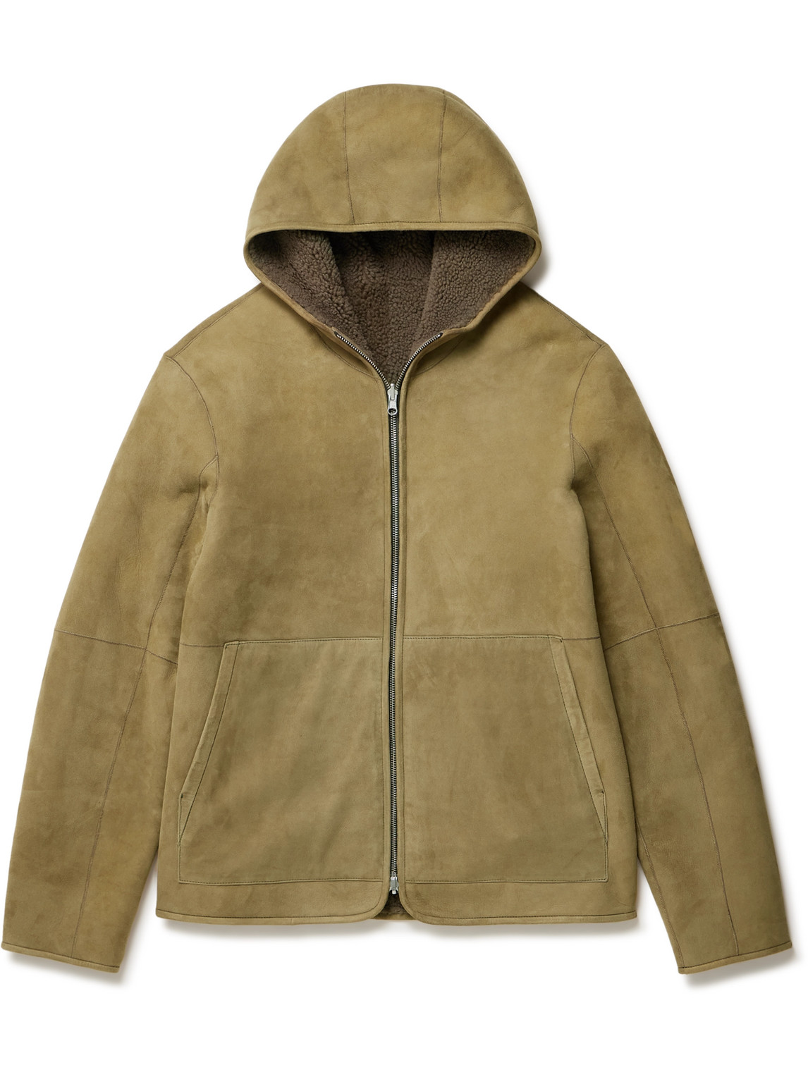 Mr P Reversible Shearling Hooded Jacket In Green
