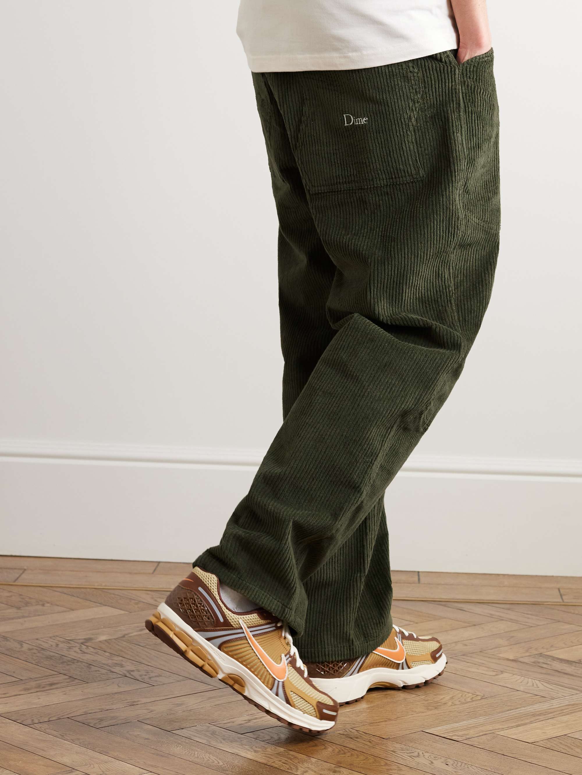 DIME Straight-Leg Embroidered Cotton-Blend Corduroy Trousers