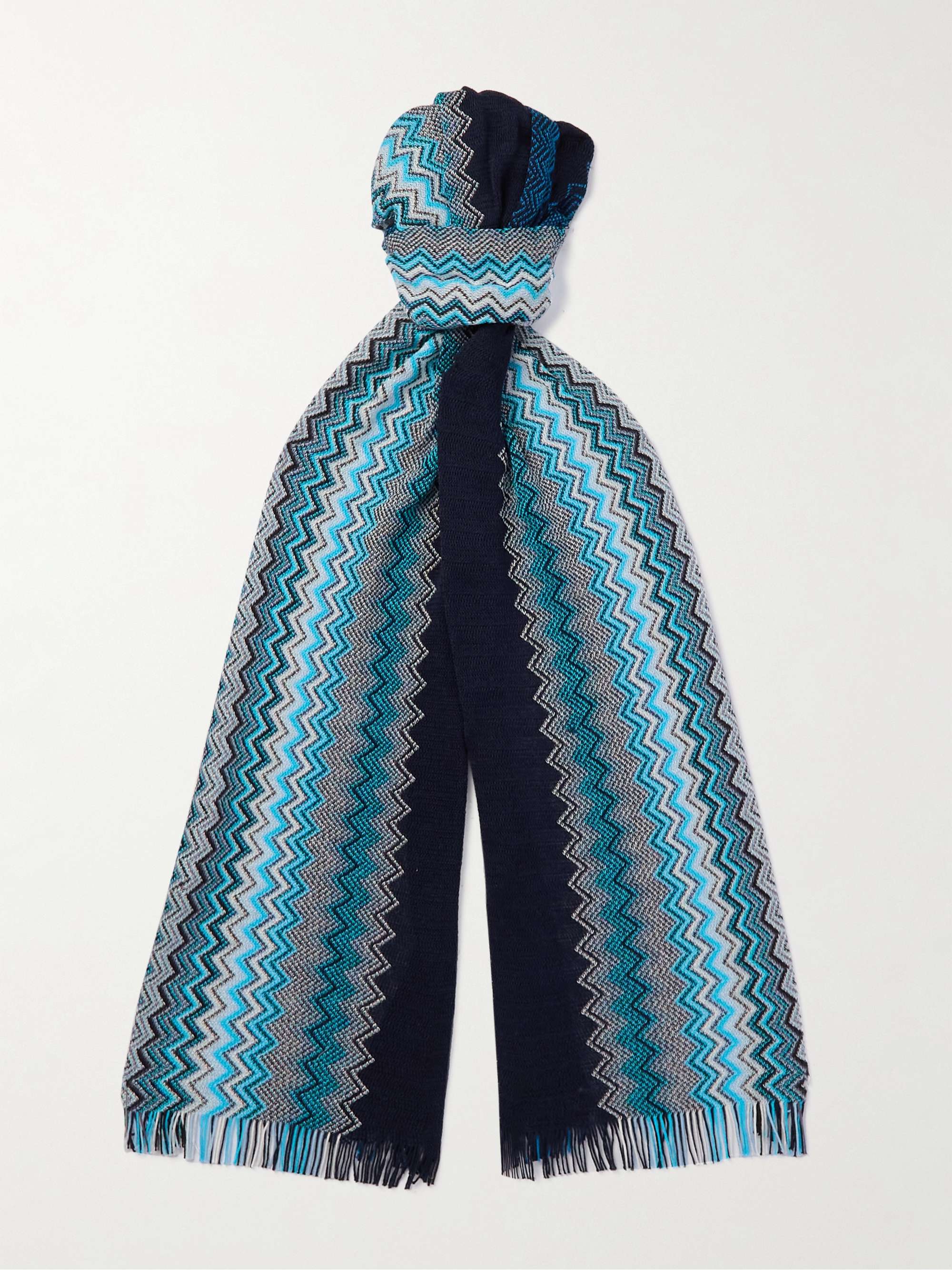 MISSONI Fringed Striped Crochet-Knit Scarf