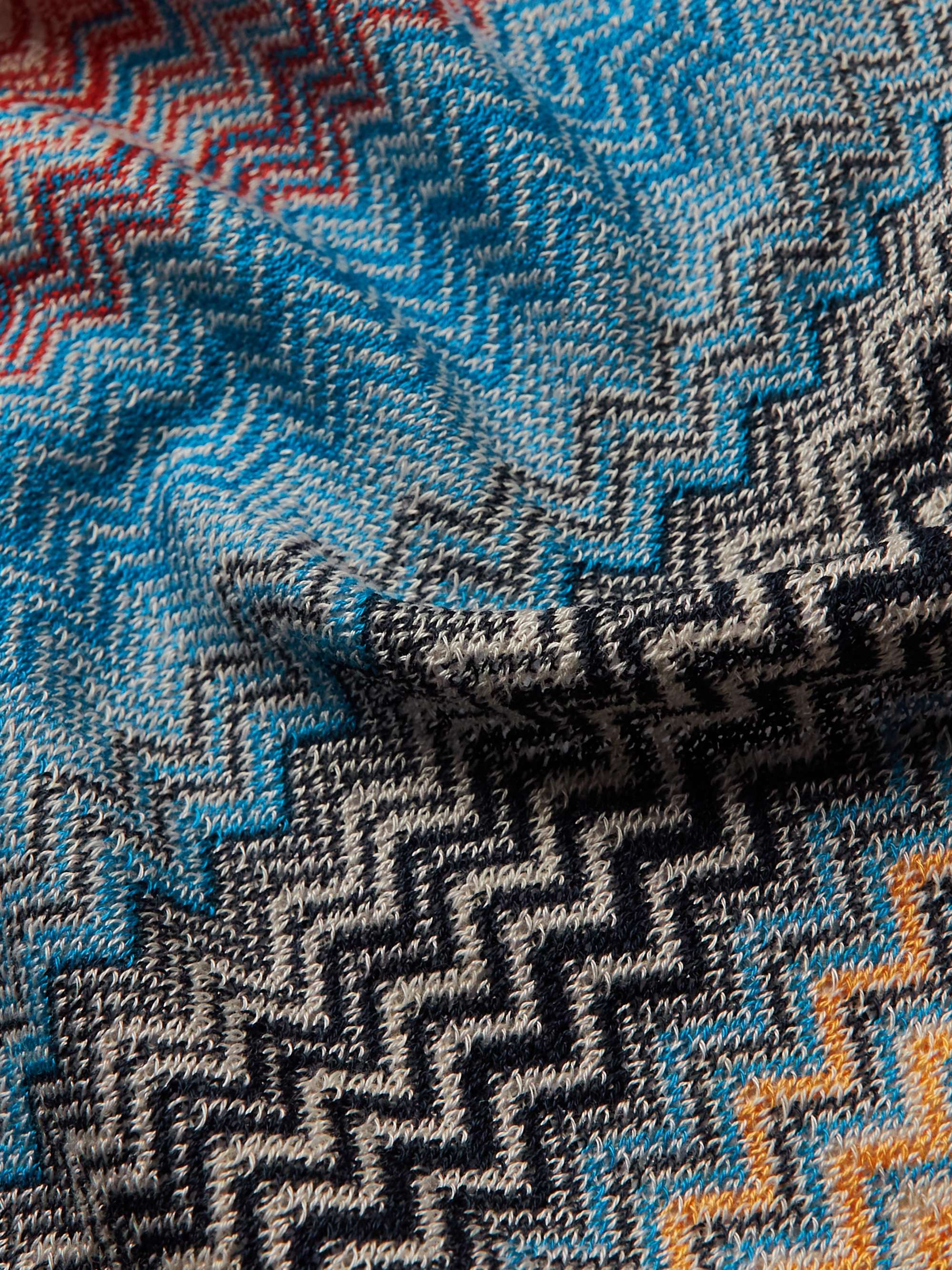 MISSONI Fringed Striped Crocheted Cotton Scarf