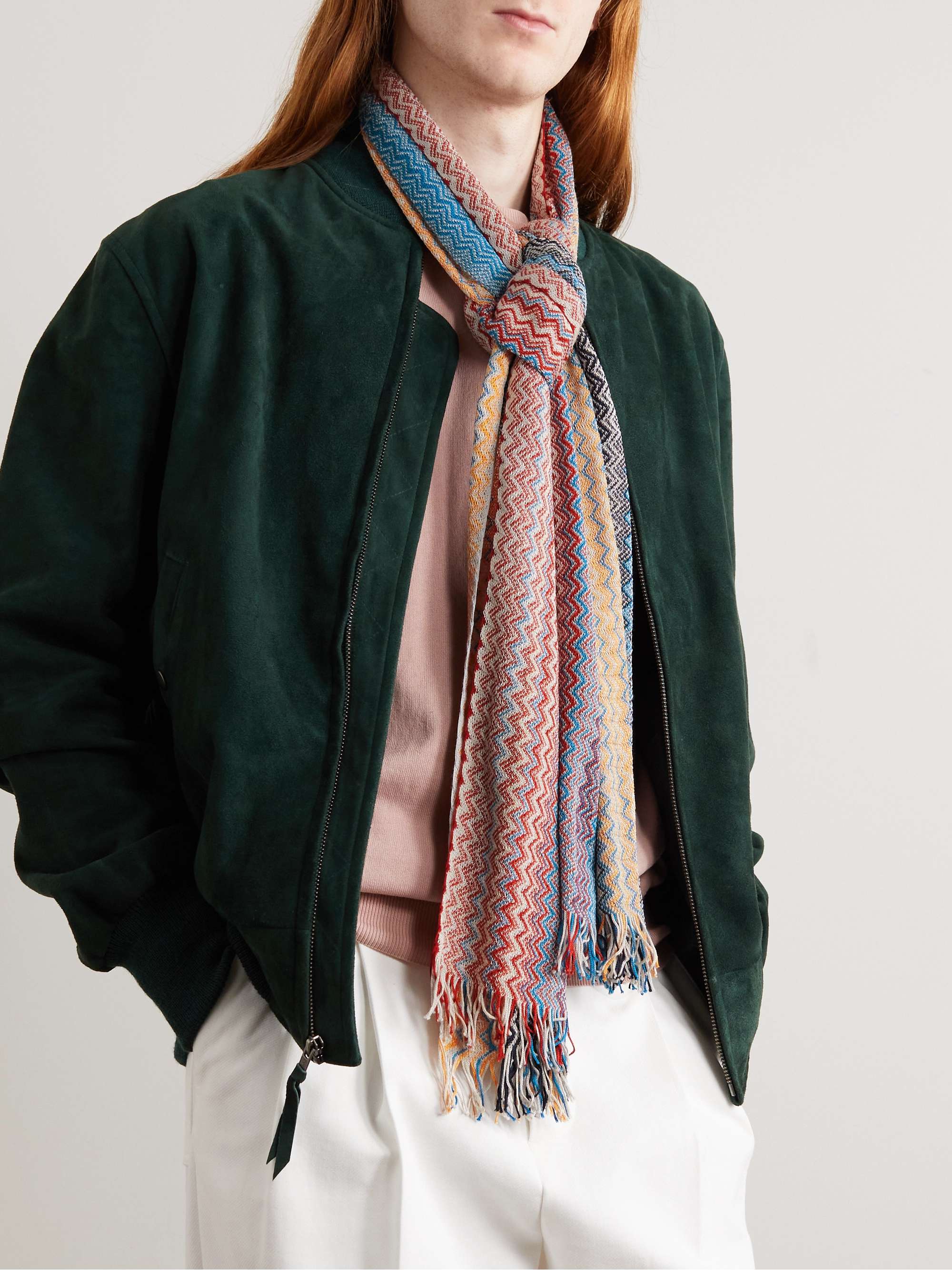 MISSONI Fringed Striped Crocheted Cotton Scarf