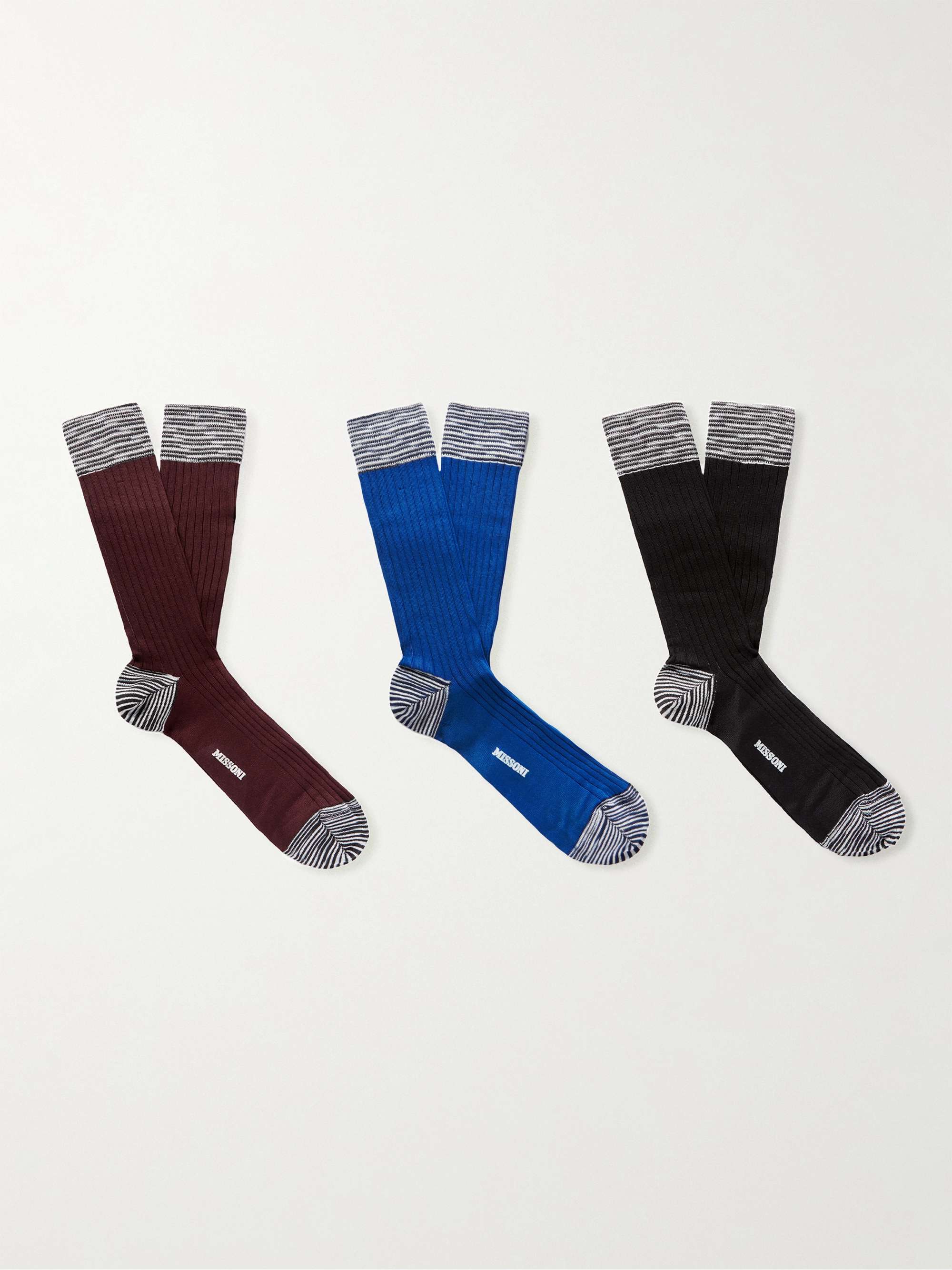 MISSONI Set of Three Ribbed Cotton-Blend Socks
