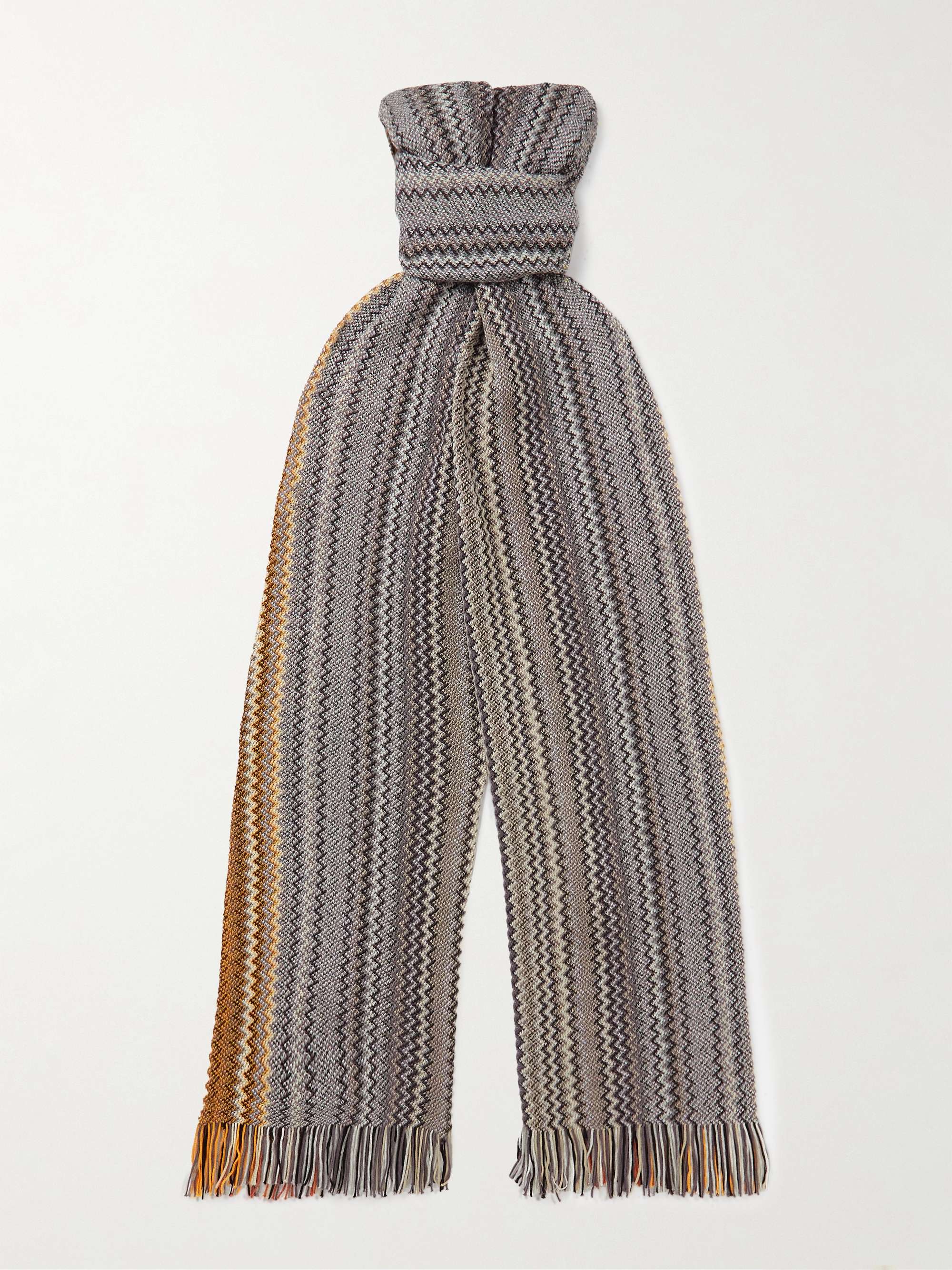 MISSONI Fringed Striped Crocheted Cotton Scarf