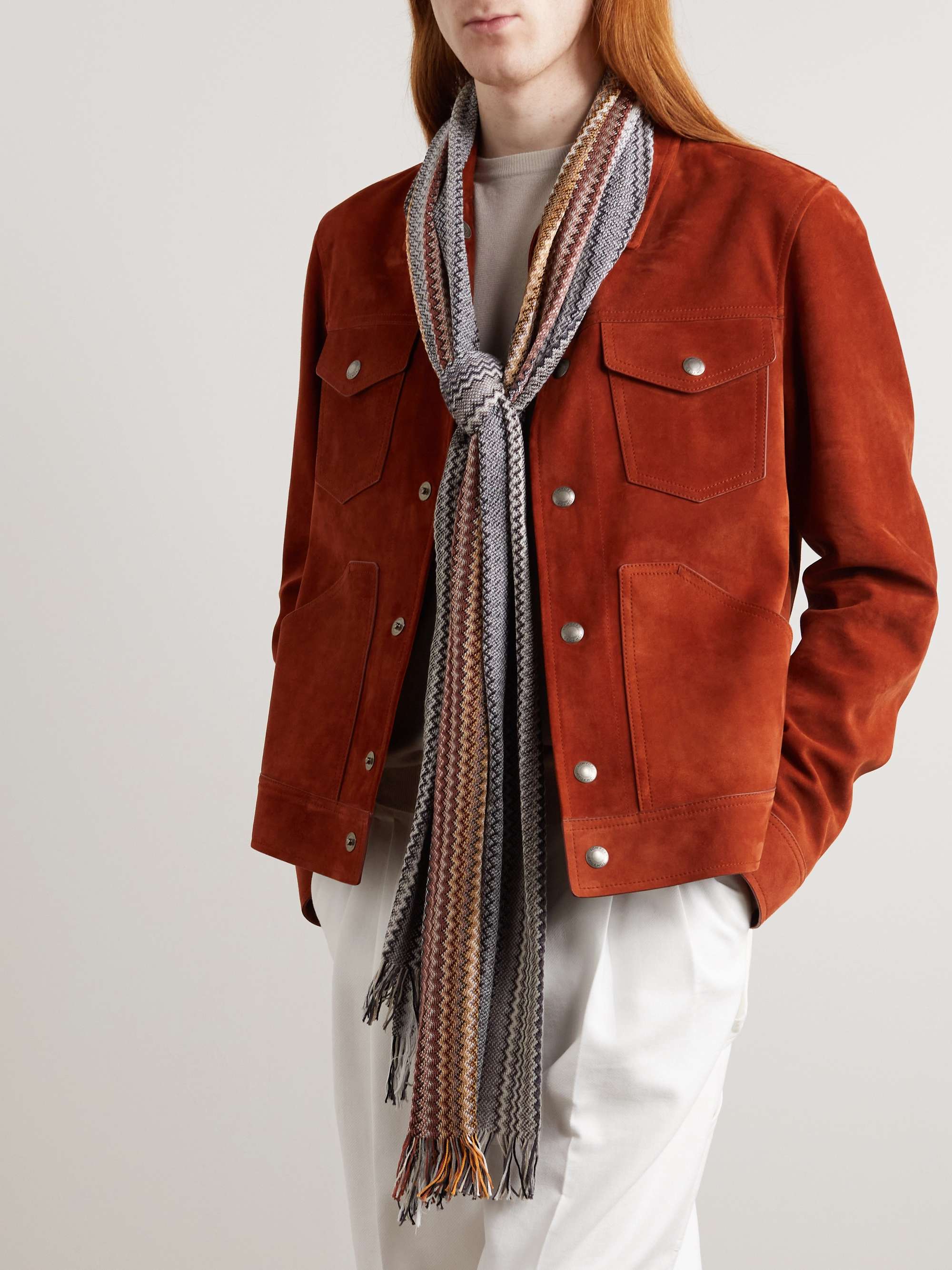 MISSONI Fringed Striped Crocheted Cotton Scarf