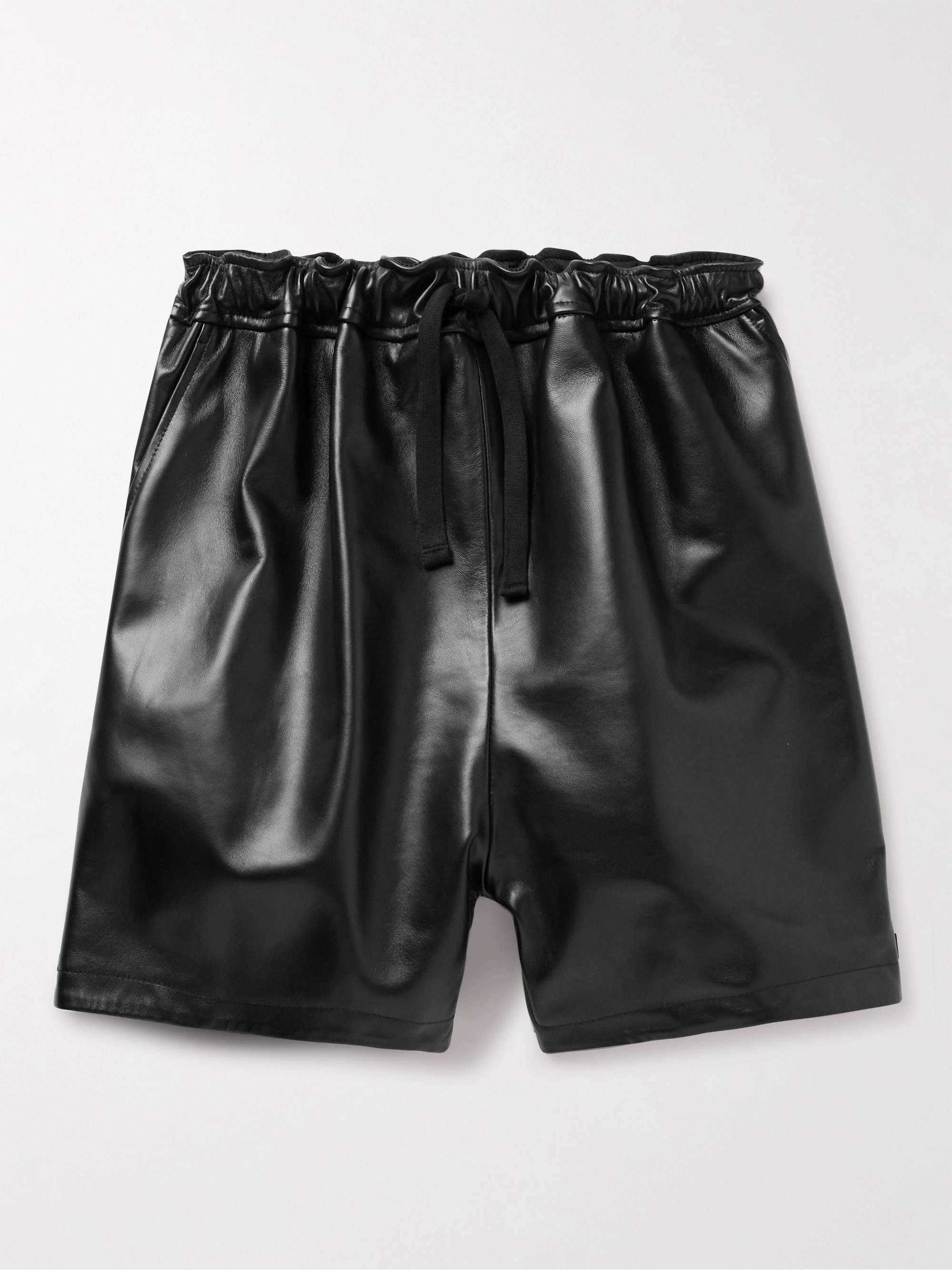 4SDESIGNS Wide-Leg Logo-Appliqued Leather Drawstring Shorts for Men ...