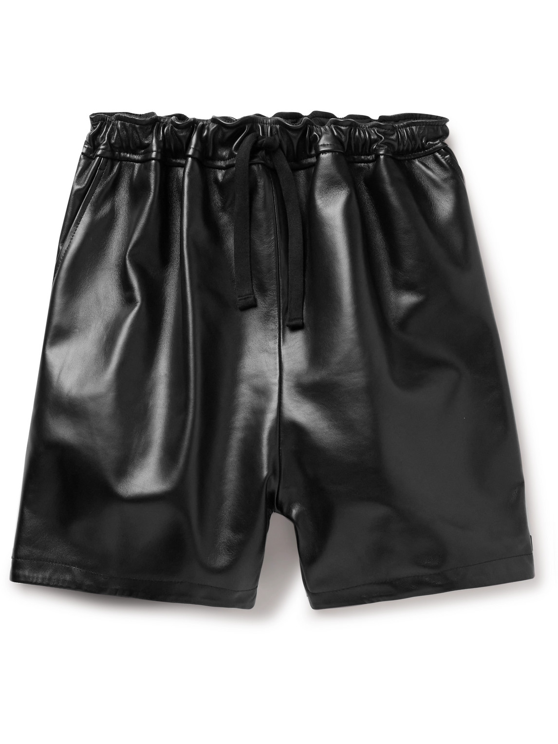 Wide-Leg Logo-Appliqued Leather Drawstring Shorts