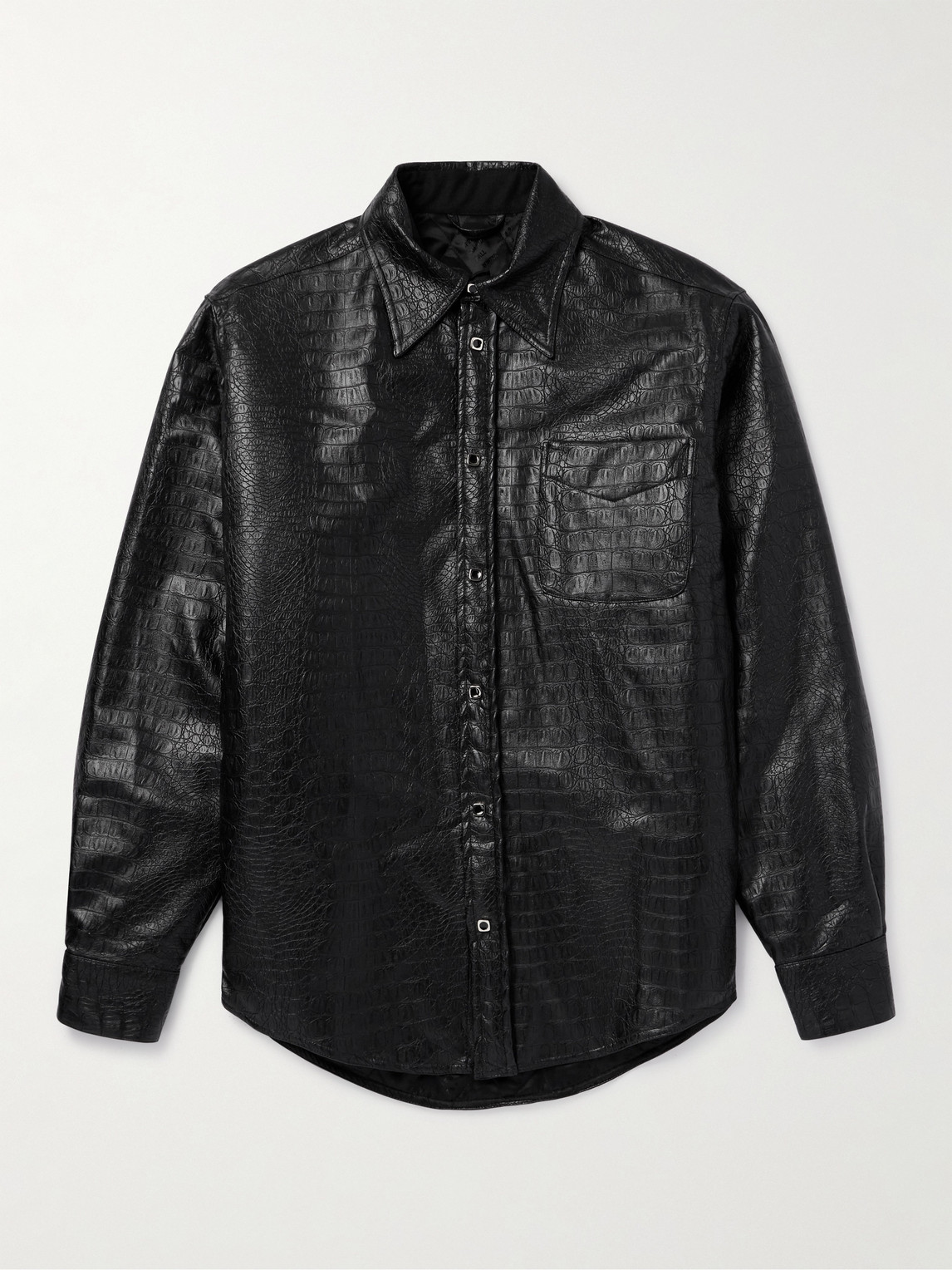 4SDESIGNS CROC-EFFECT FAUX LEATHER OVERSHIRT