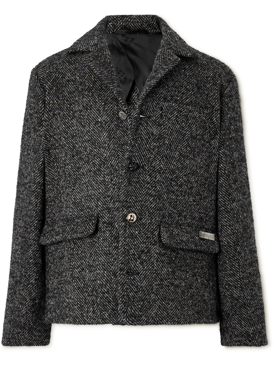 4SDESIGNS LOGO-APPLIQUÉD HERRINGBONE VIRGIN-WOOL BLEND TWEED BLAZER