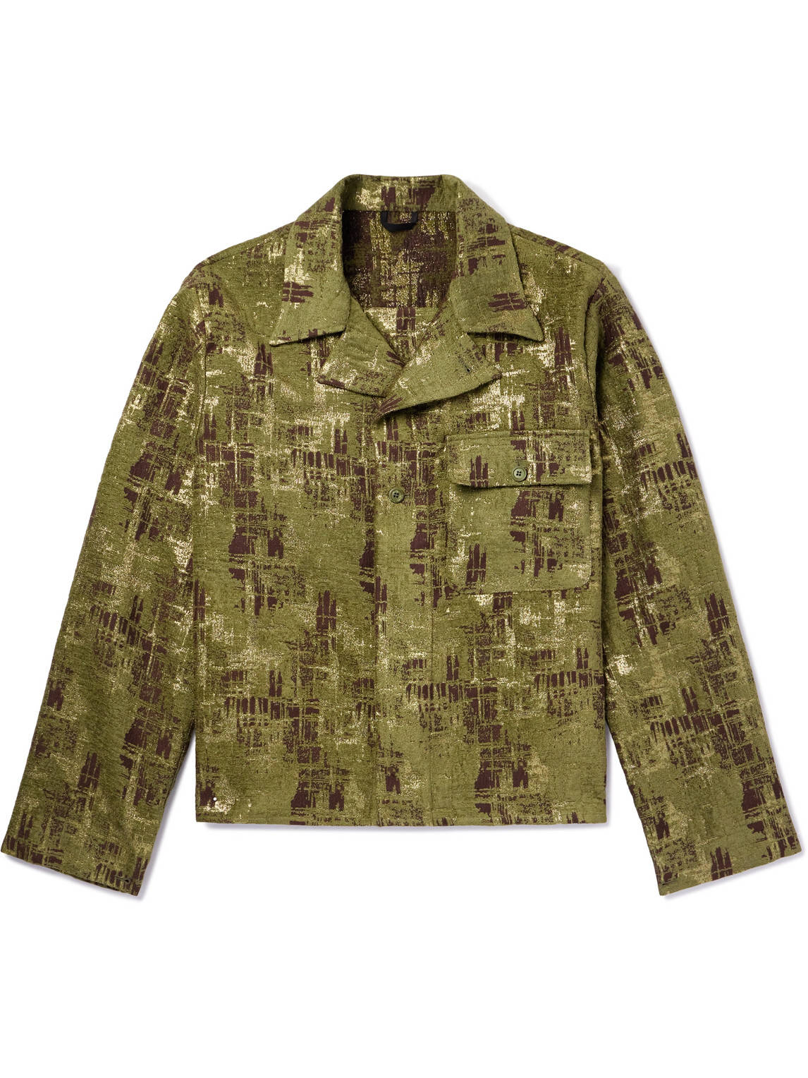 4SDESIGNS - Camp-Collar Metallic Jacquard Overshirt - Men - Green - IT 50