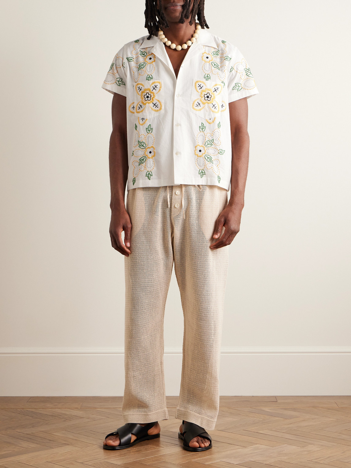 Shop Bode Buttercup Camp-collar Embroidered Cotton-voile Shirt In White