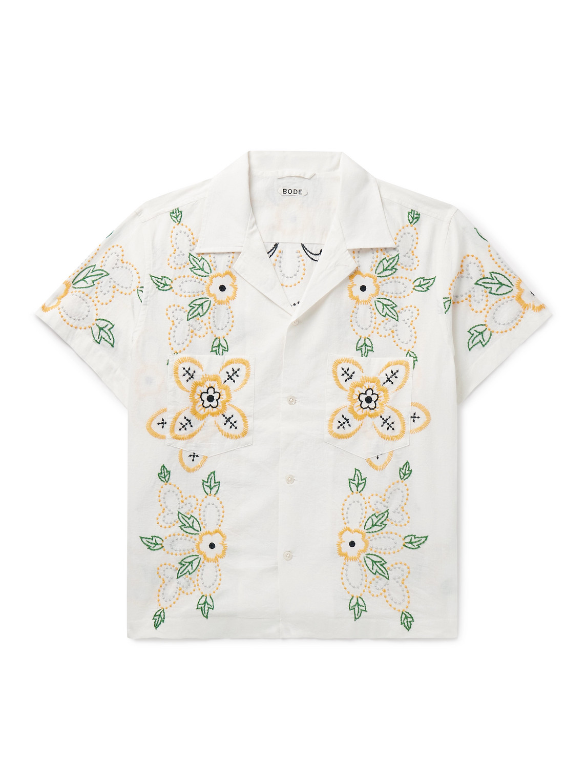 Bode Buttercup Floral-embroidered Cotton Shirt In Cream
