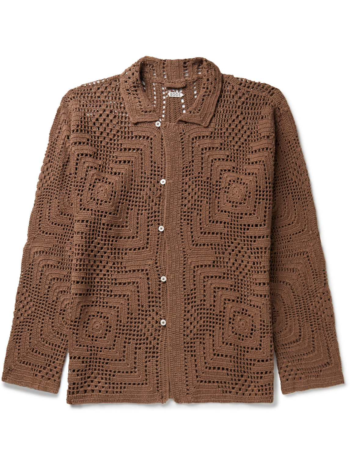 Shop Bode Crocheted Cotton Shirt In Brown