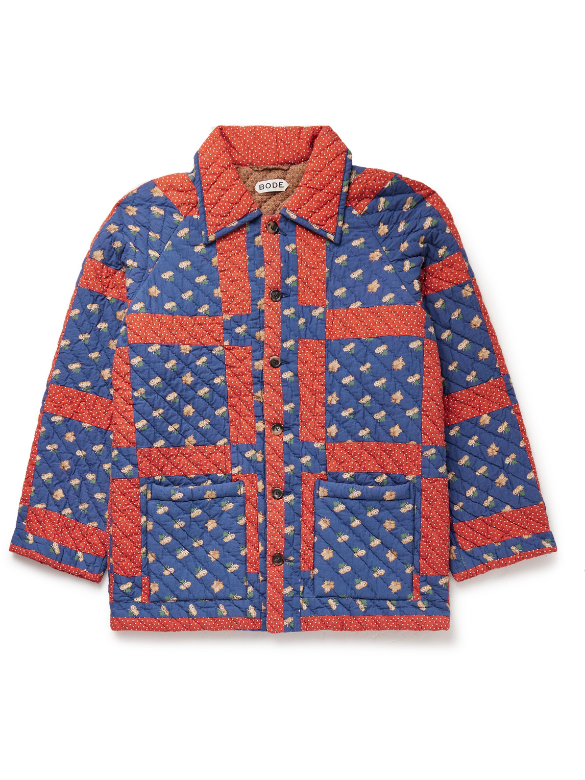 Bode Sheepfold Quilted Padded Printed Cotton Jacket In Blue