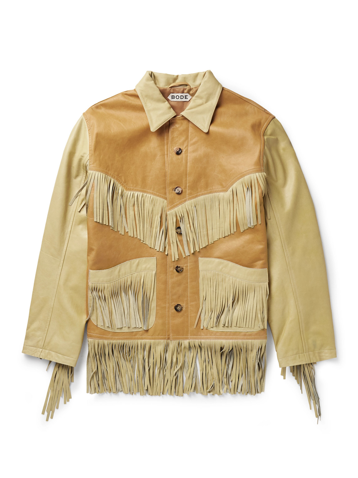 Bode Fringed Two-tone Leather Jacket In Yellow