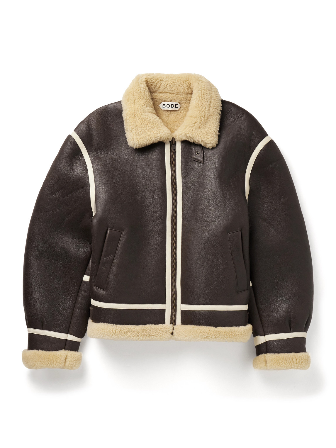 Bode Brown Aviator Leather Jacket In Brown Brown