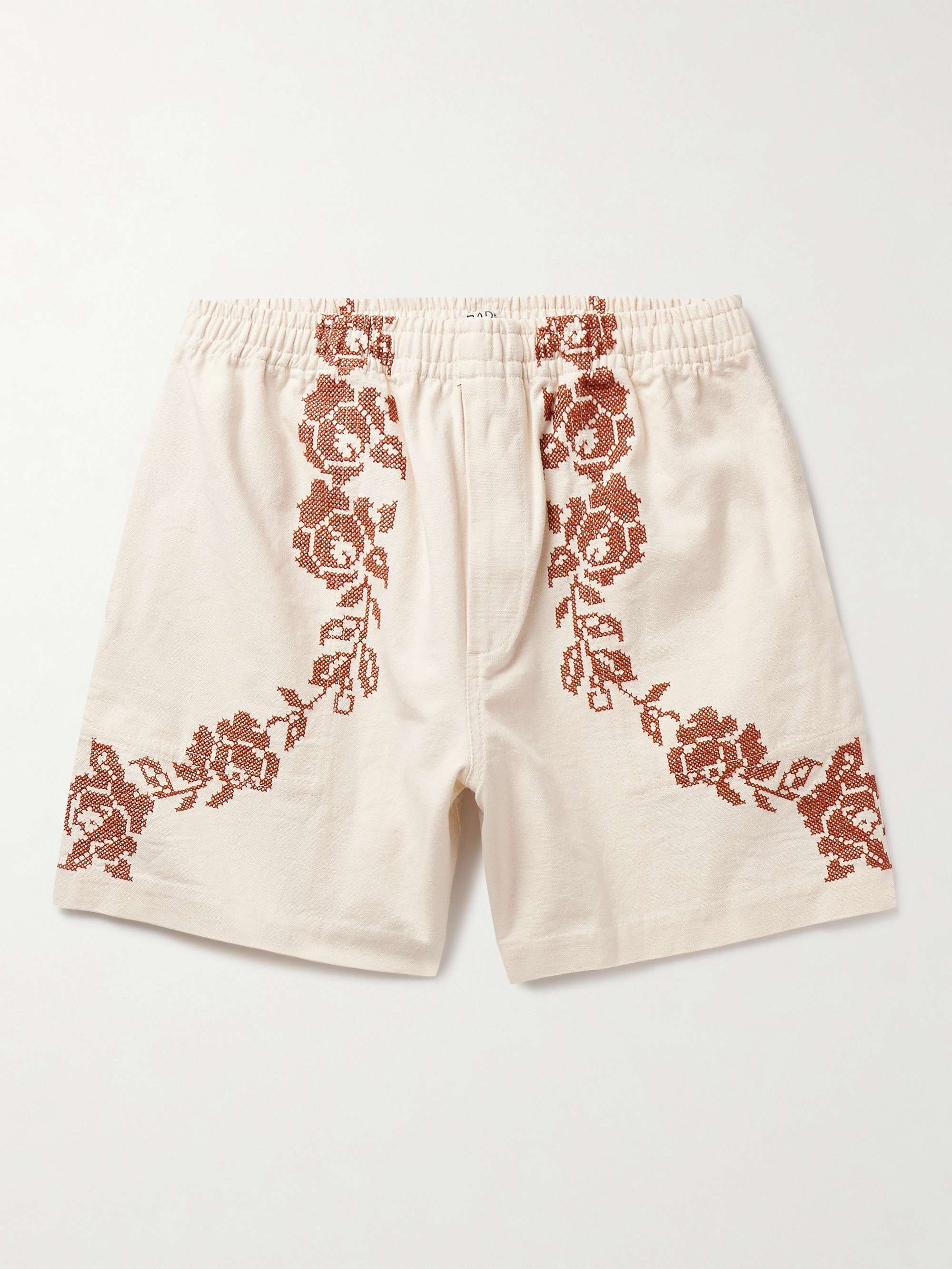 BODE Straight-Leg Embroidered Cotton-Canvas Shorts for Men