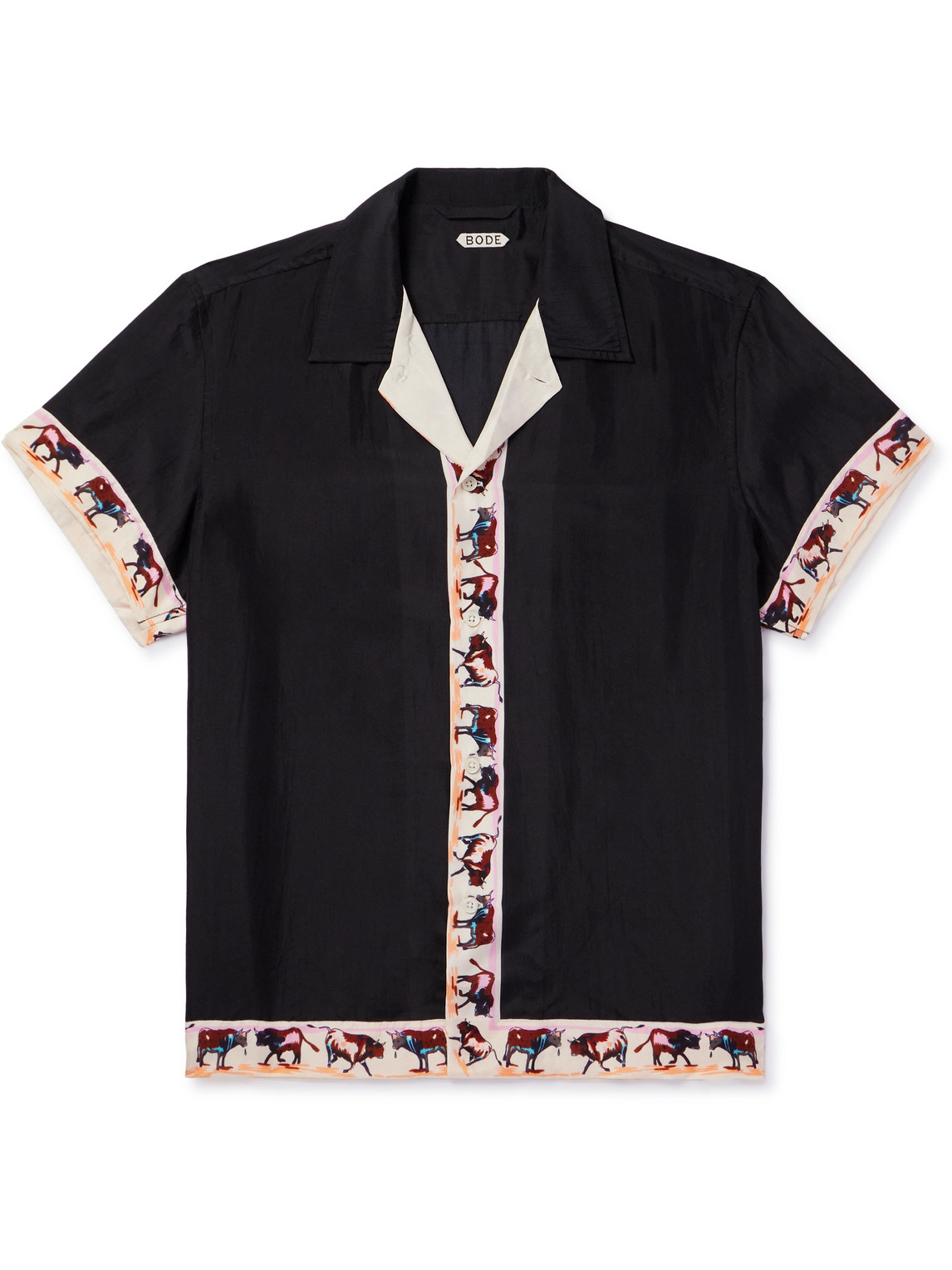 Shop Bode Taureau Printed Silk Shirt In Black