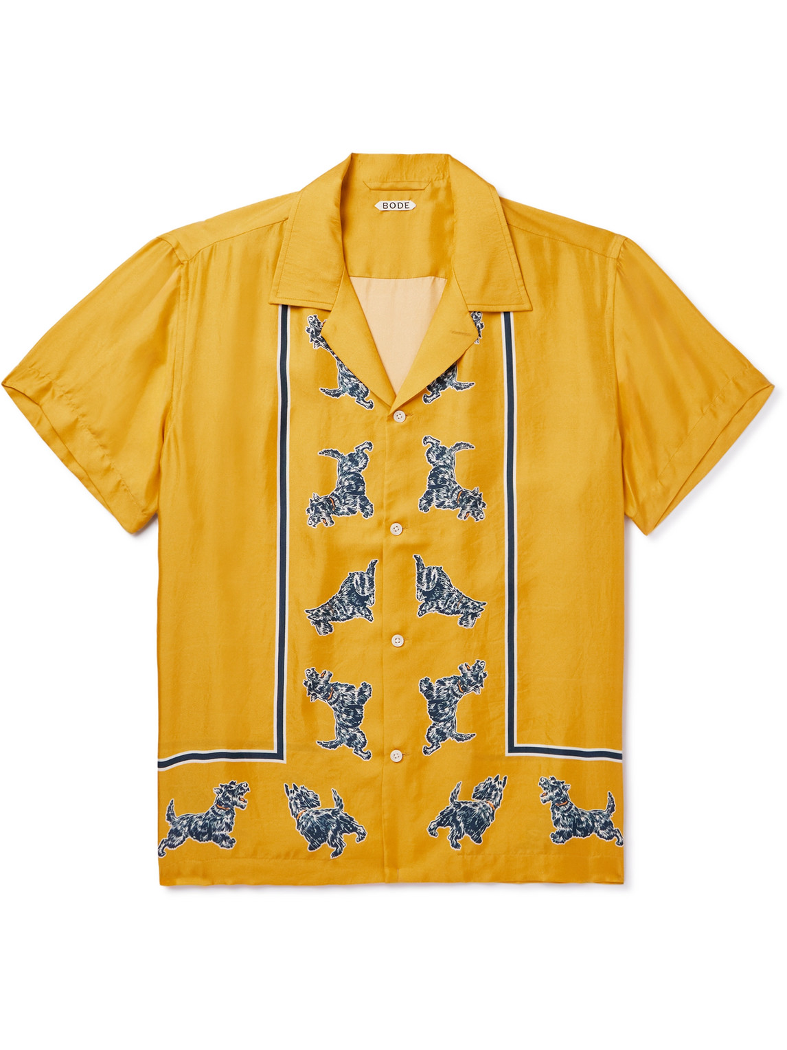 Shop Bode Printed Silk-twill Shirt In Yellow