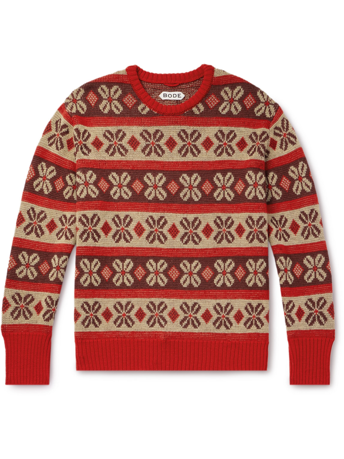 Bode Begonia Wool-jacquard Sweater In Red