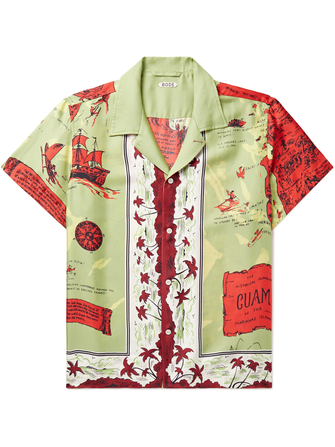 Shop Bode Guam Camp-collar Printed Silk Crepe De Chine Shirt In Green