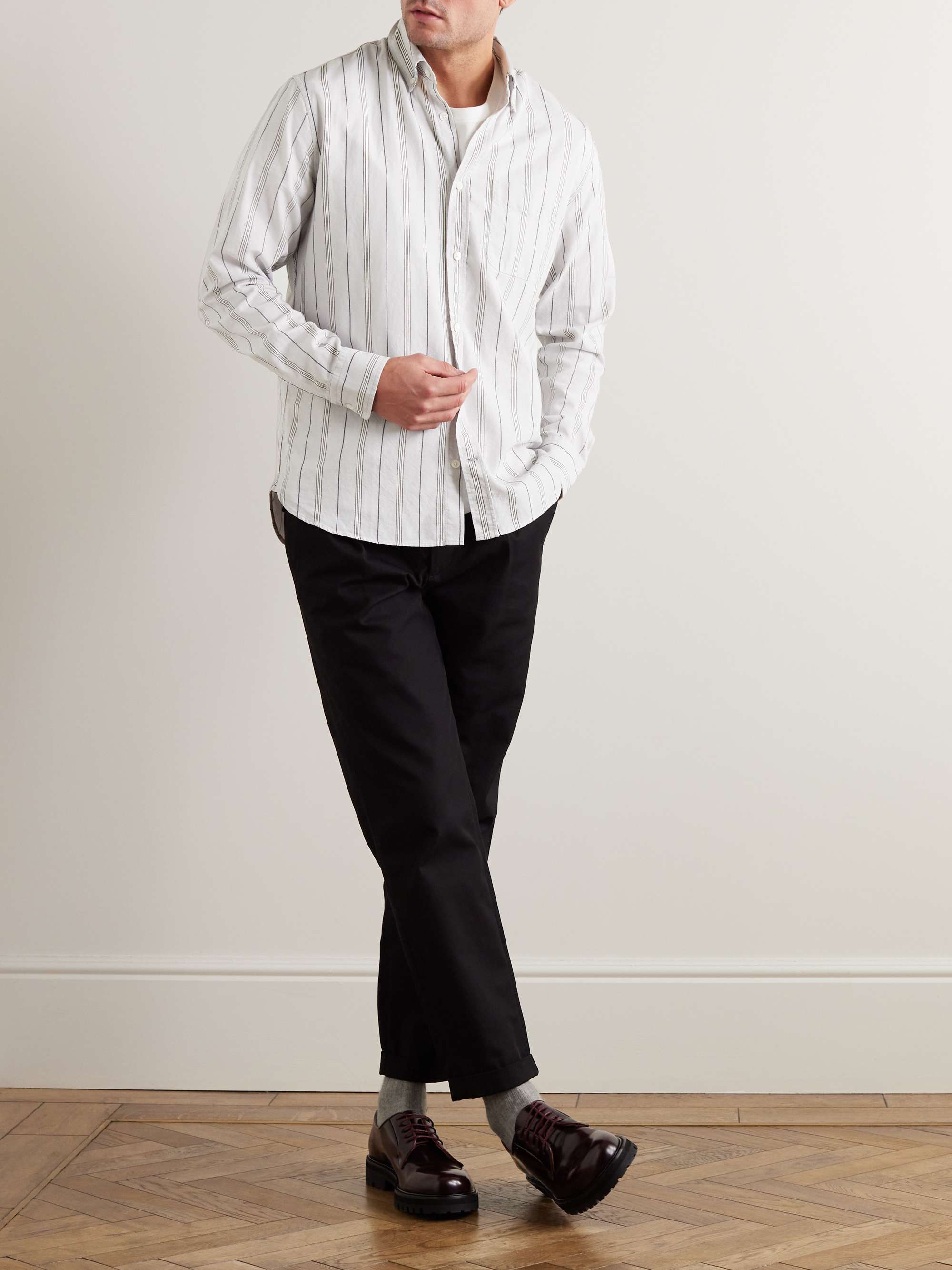 MR P. Button-Down Collar Striped Cotton and Wool-Blend Shirt for