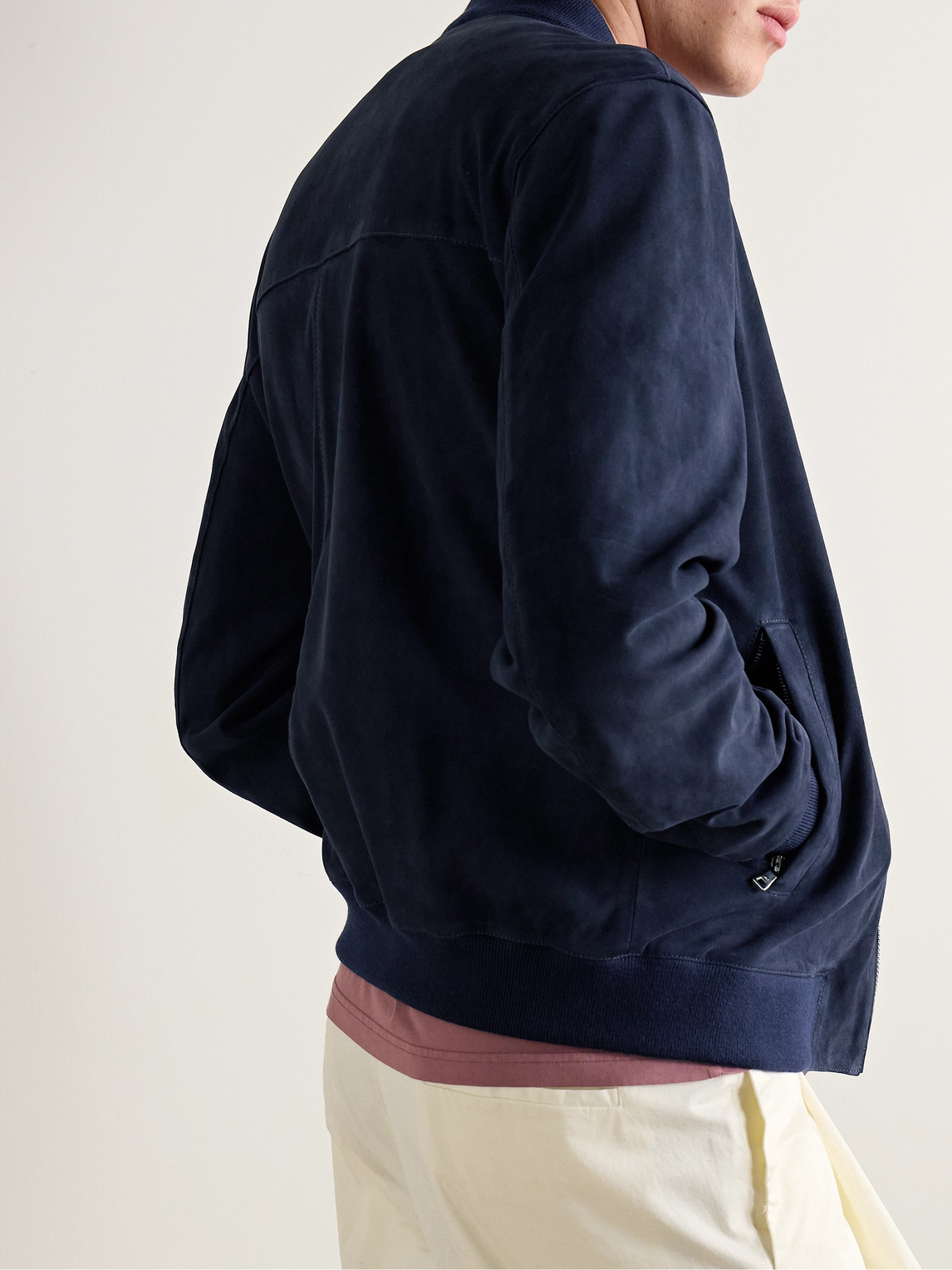 Shop Mr P Suede Bomber Jacket In Blue