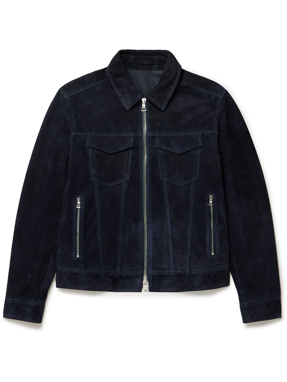 Mr P Suede Trucker Jacket In Blue