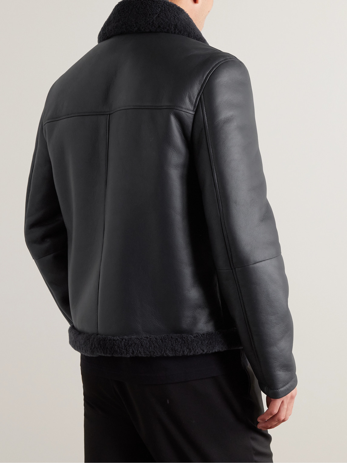 Shop Mr P Shearling-lined Nappa Leather Trucker Jacket In Black