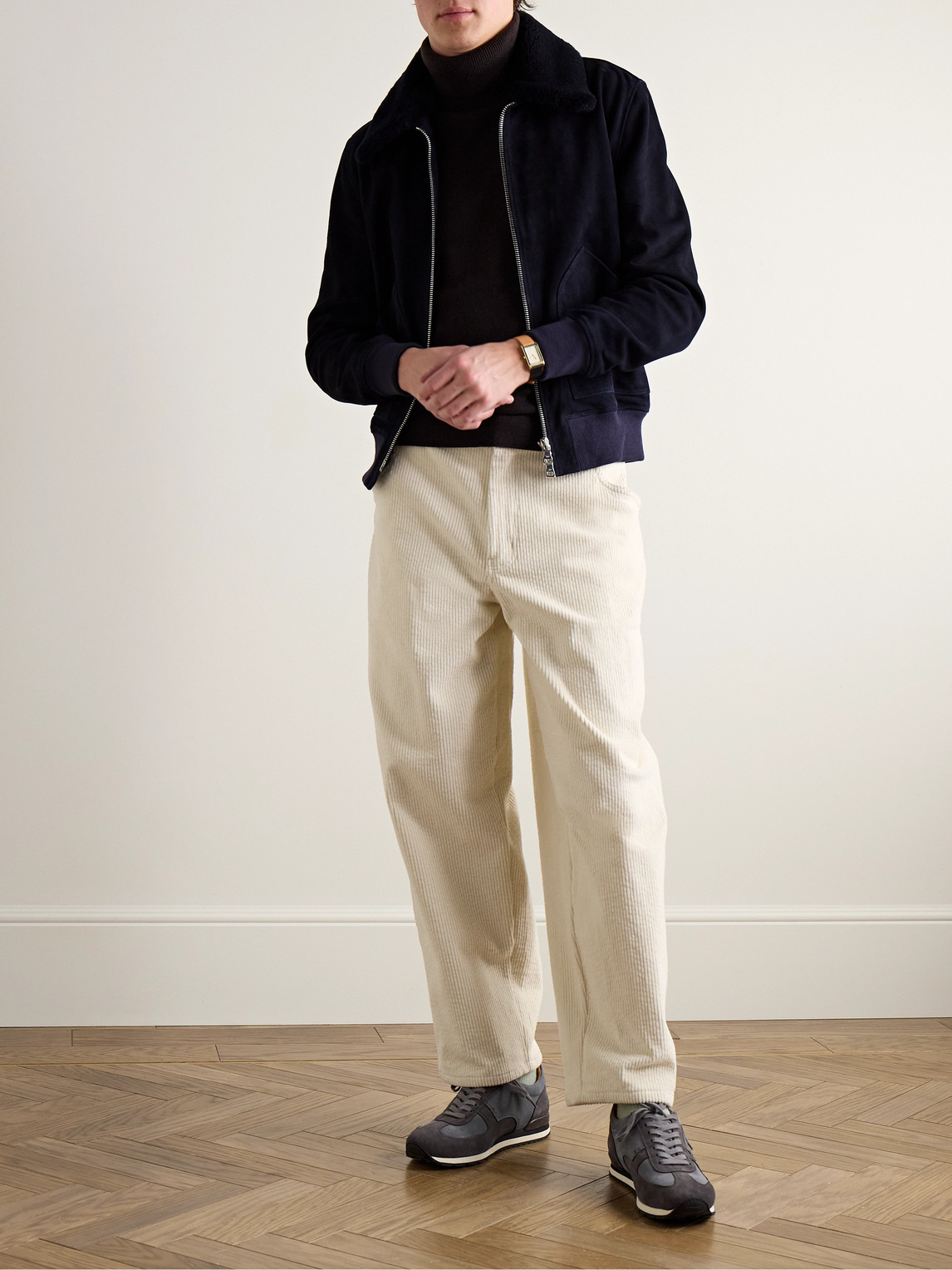 Mr P Shearling-trimmed Suede Bomber Jacket In Blue
