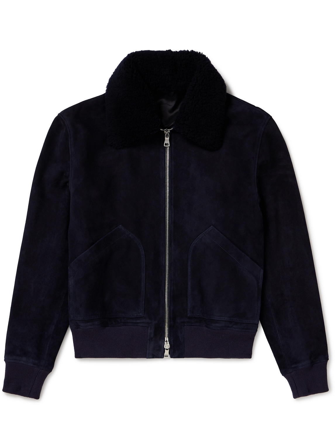 Mr P Shearling-trimmed Suede Bomber Jacket In Blue