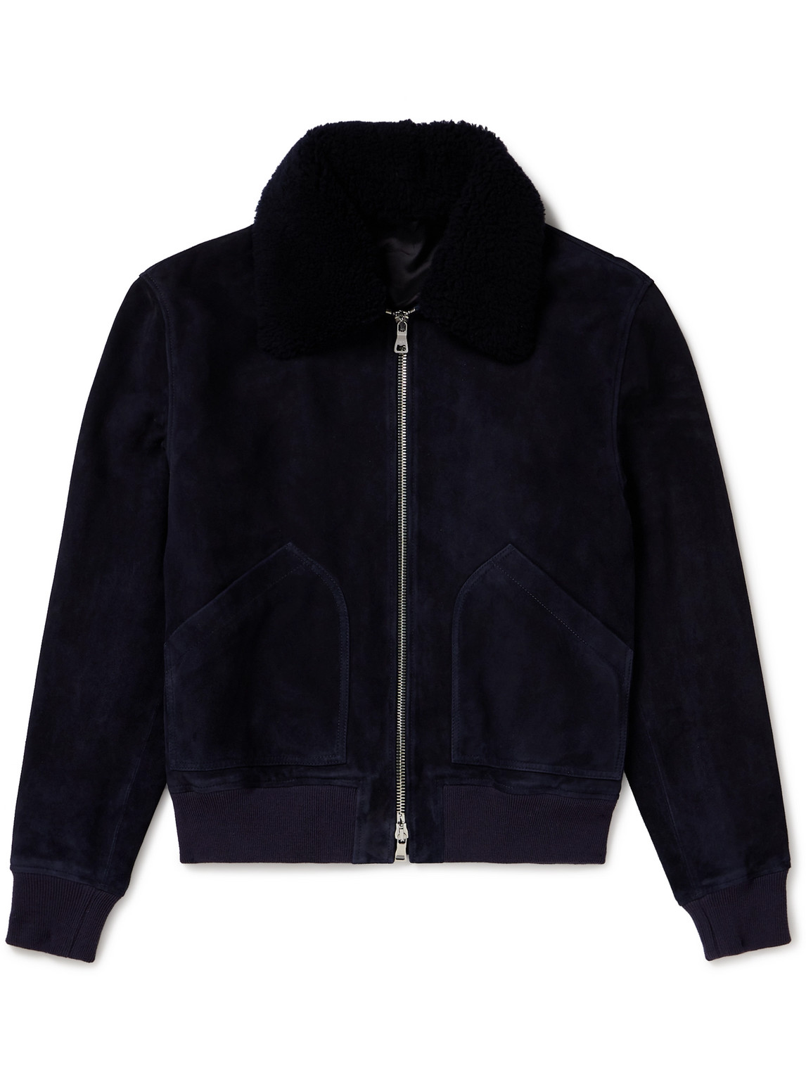 Shearling-Trimmed Suede Bomber Jacket