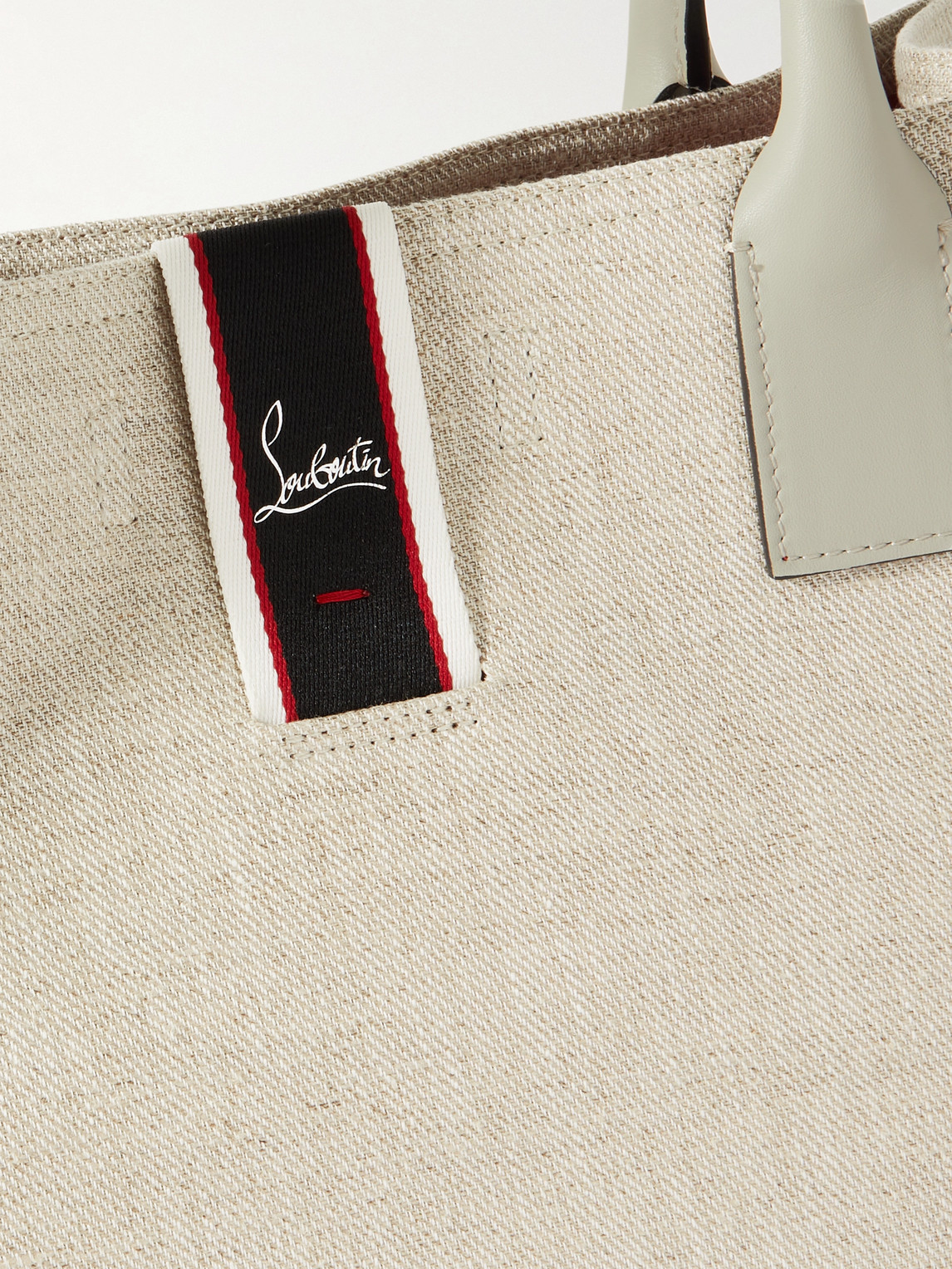 Shop Christian Louboutin Nastroloubi Leather And Webbing-trimmed Canvas Tote In Neutrals