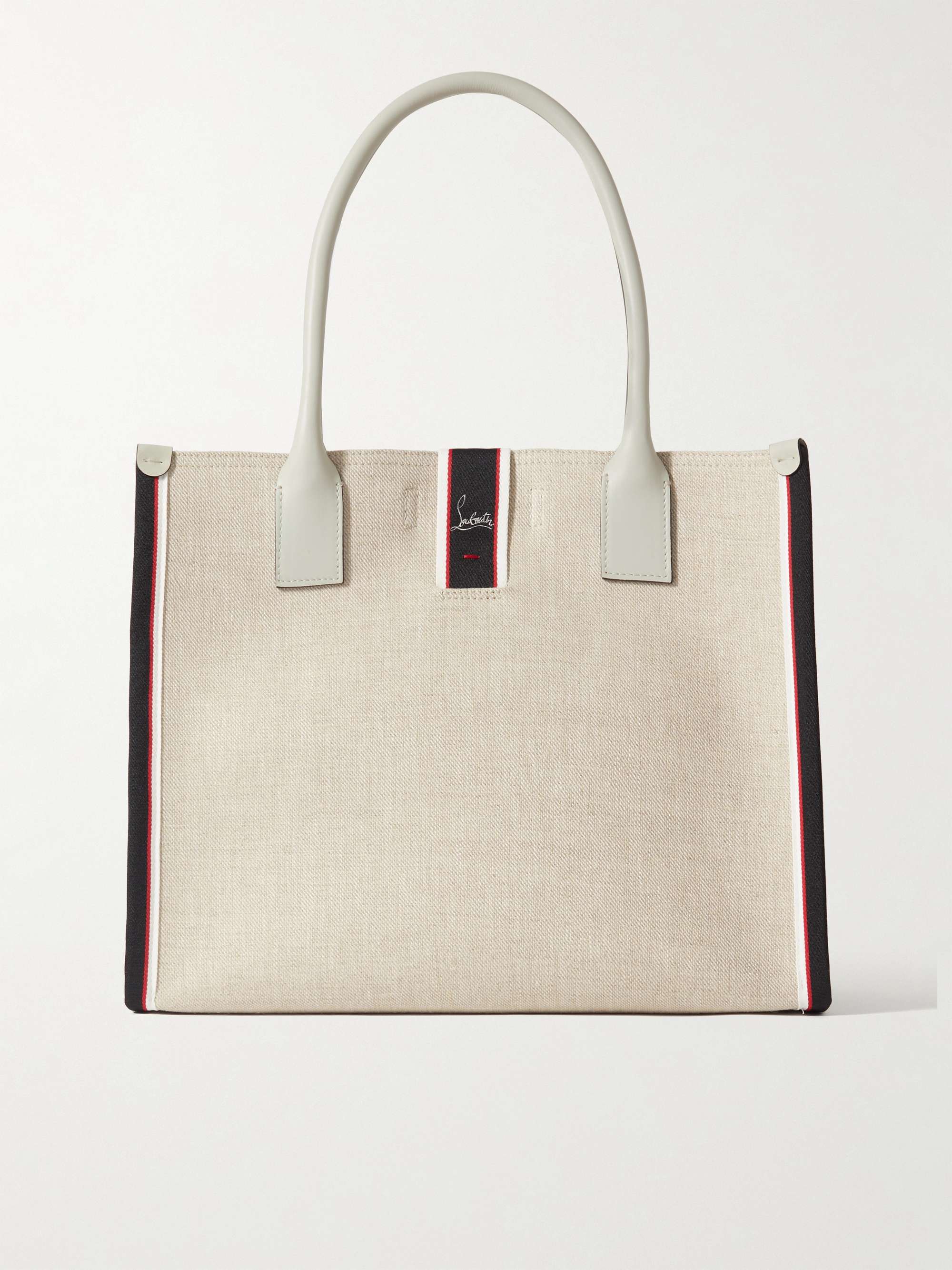 Neutral Nastroloubi small leather-trim canvas tote bag, Christian Louboutin