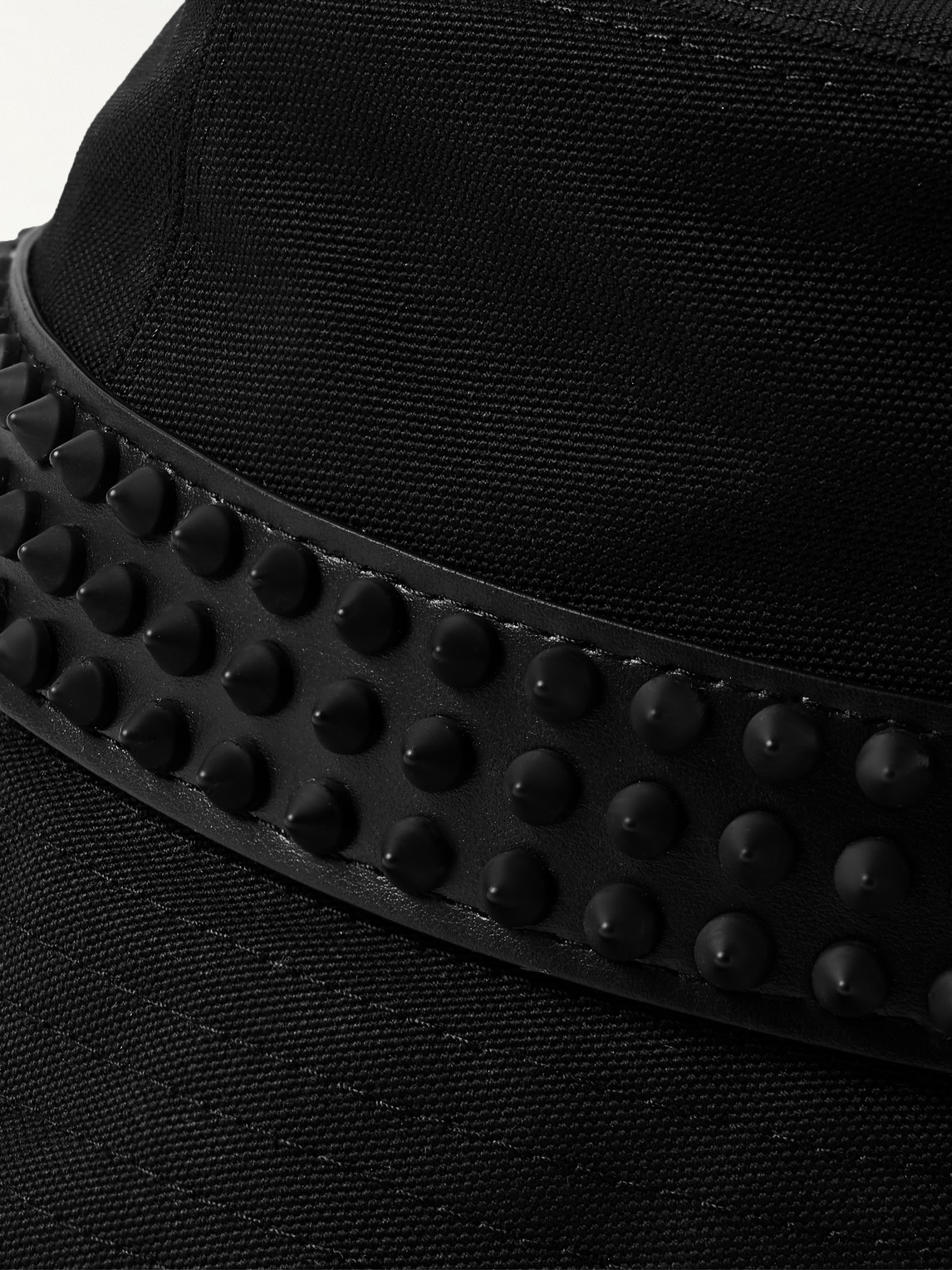 Shop Christian Louboutin Bobino Spikes Leather-trimmed Cotton-canvas Bucket Hat In Black