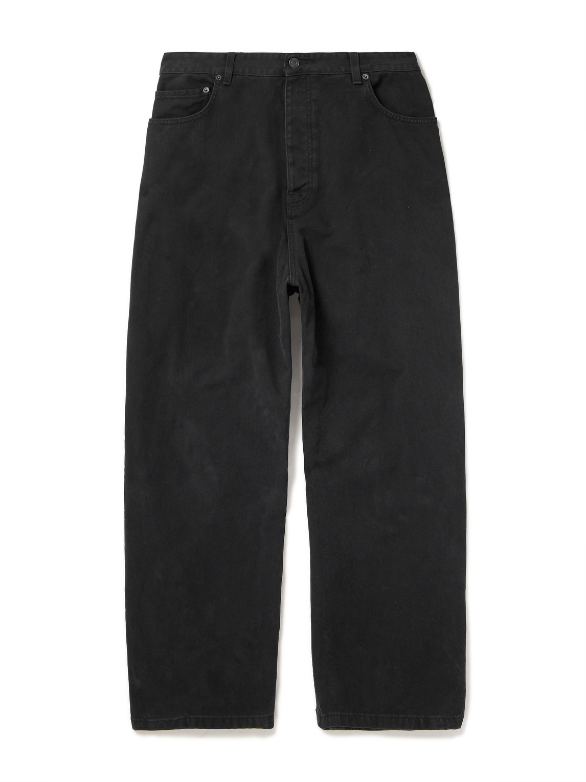 Hybrid Wide-Leg Distressed Panelled Denim and Cotton-Fleece Trousers