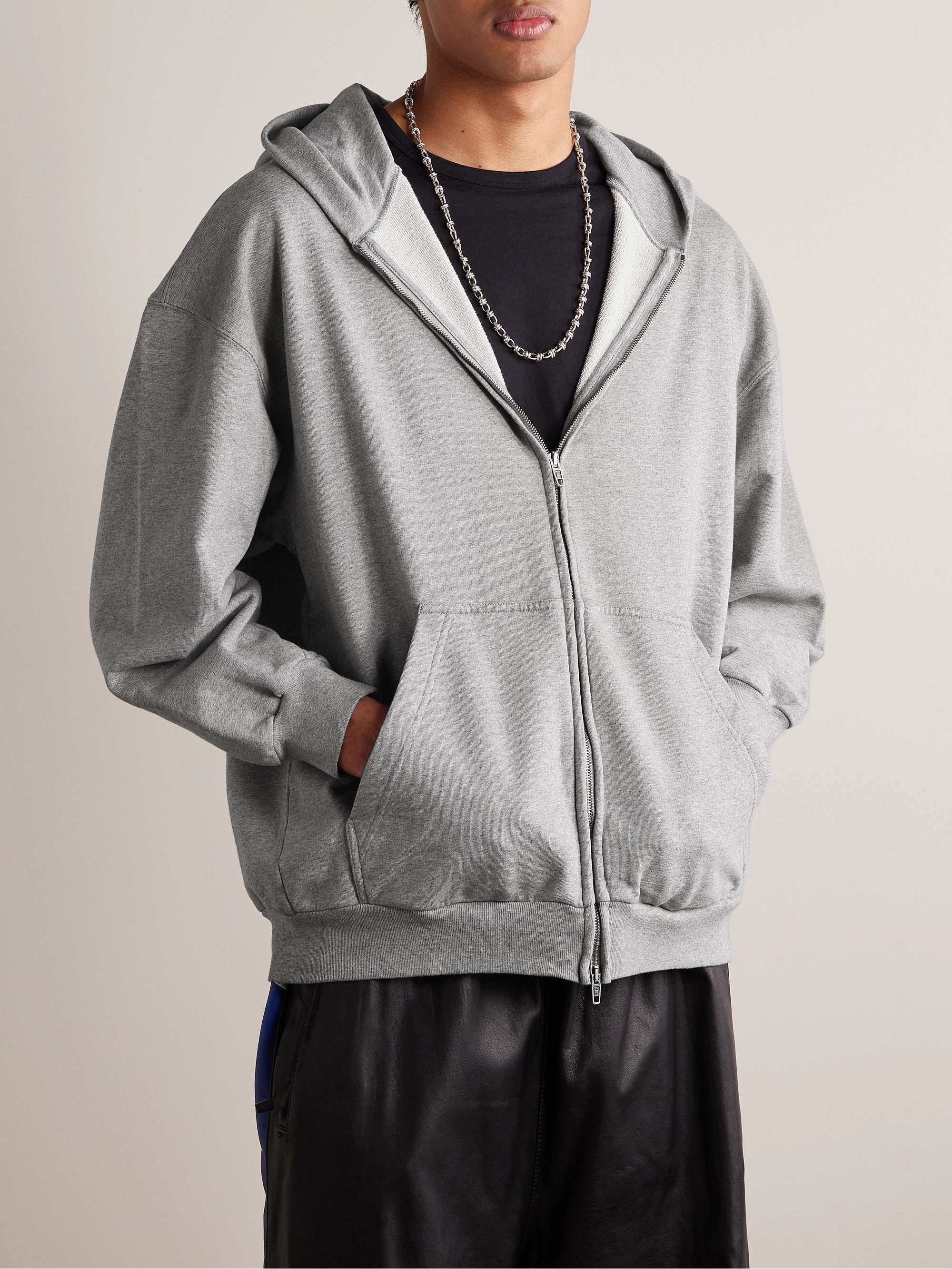 Distressed Cotton-Jersey Zip-Up Hoodie