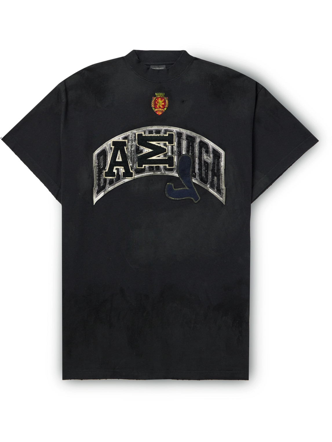 Shop Balenciaga Oversized Distressed Logo-appliquéd Cotton-jersey T-shirt In Black
