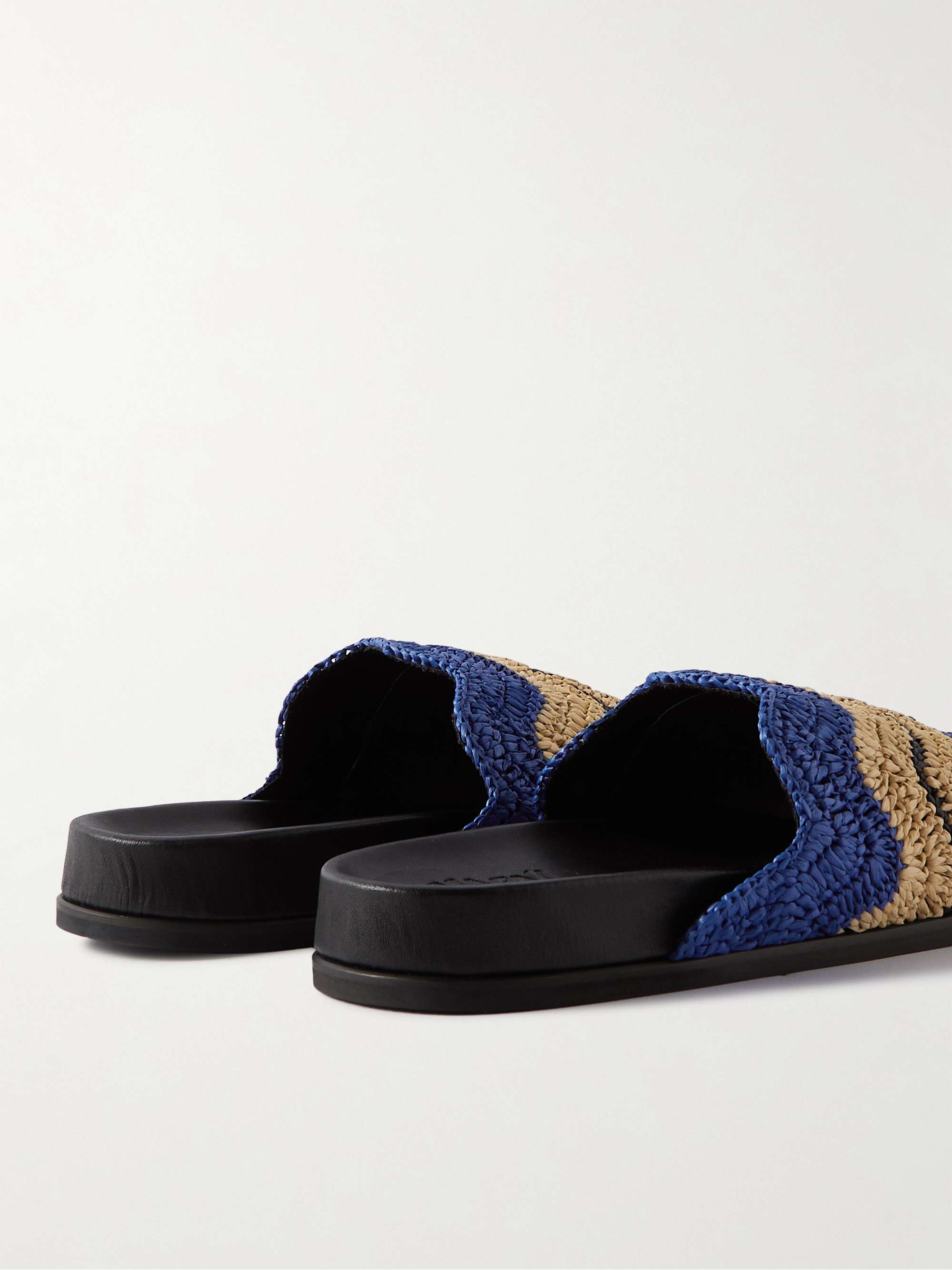 MARNI + No Vacancy Inn Striped Woven Raffia and Leather Slides