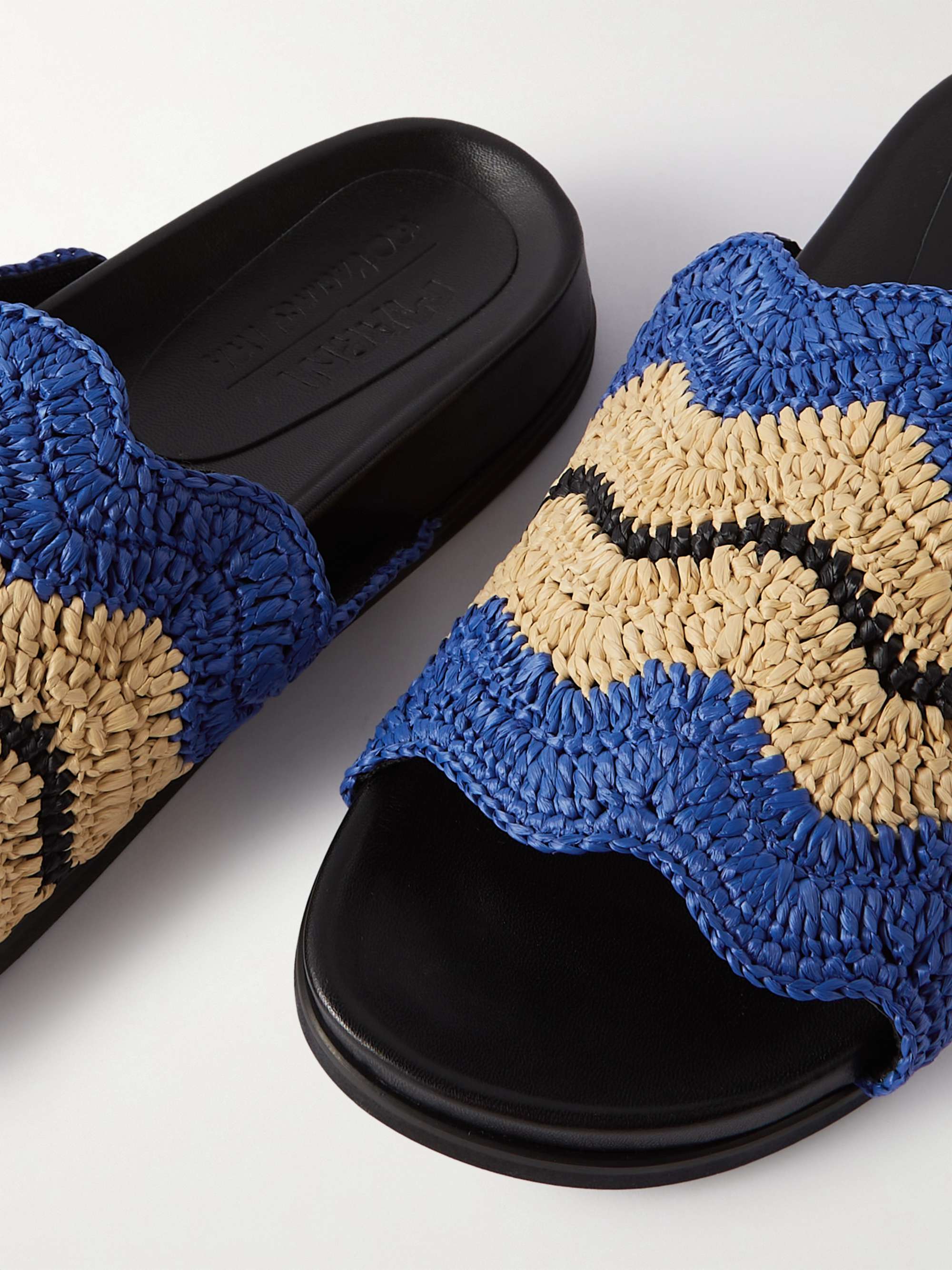MARNI + No Vacancy Inn Striped Woven Raffia and Leather Slides