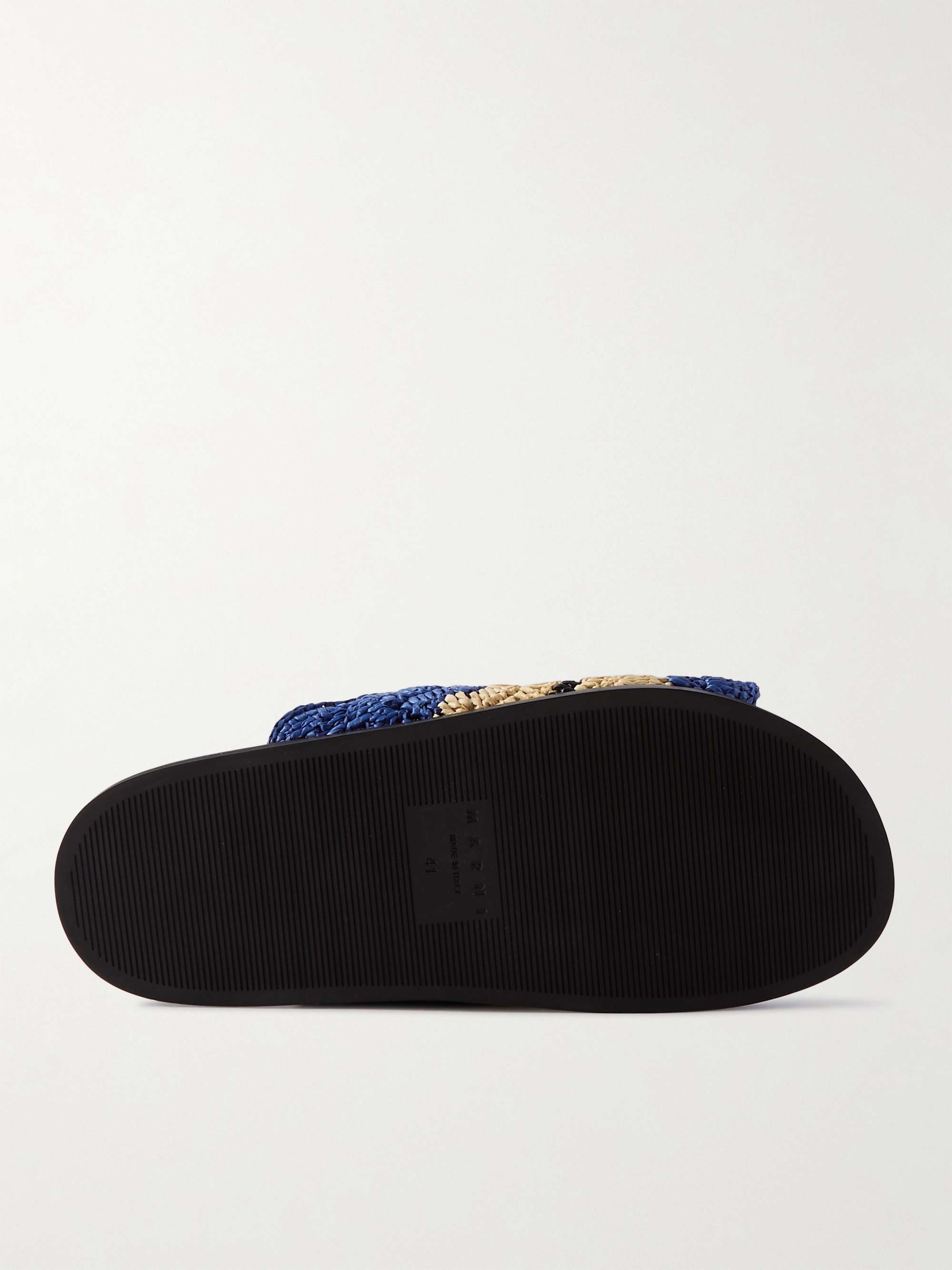 MARNI + No Vacancy Inn Striped Woven Raffia and Leather Slides