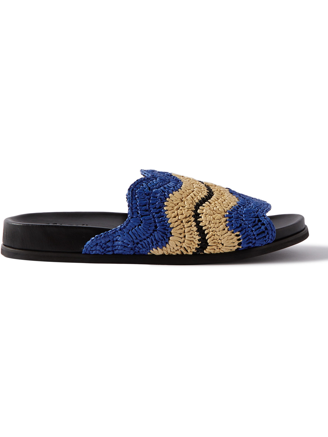 No Vacancy Inn Striped Woven Raffia and Leather Slides