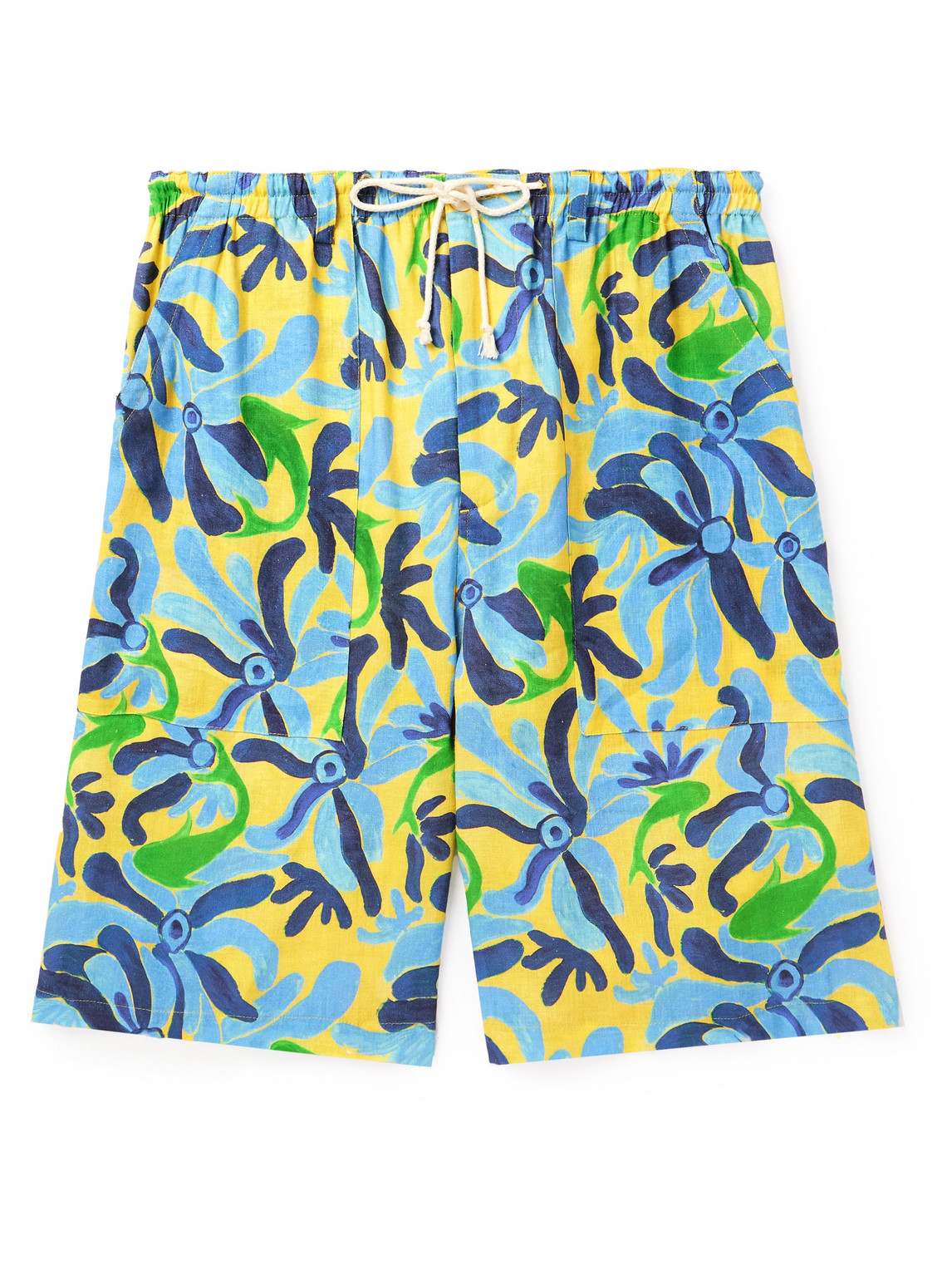 Marni Drawstring Waist Bermuda Shorts With Fish Pattern In Blue