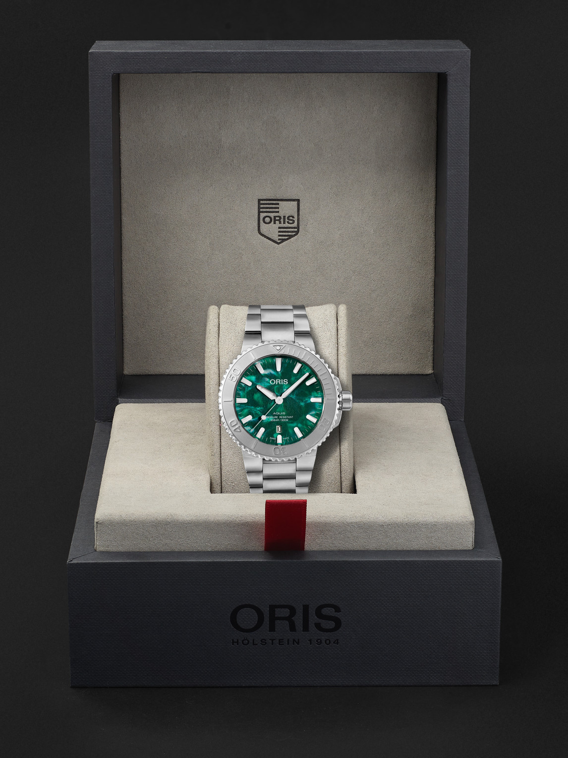 Shop Oris Bracenet Aquis Automatic 43.5mm Stainless Steel Watch, Ref. No. 01 733 7730 4137-07 8 24 05peb In Green