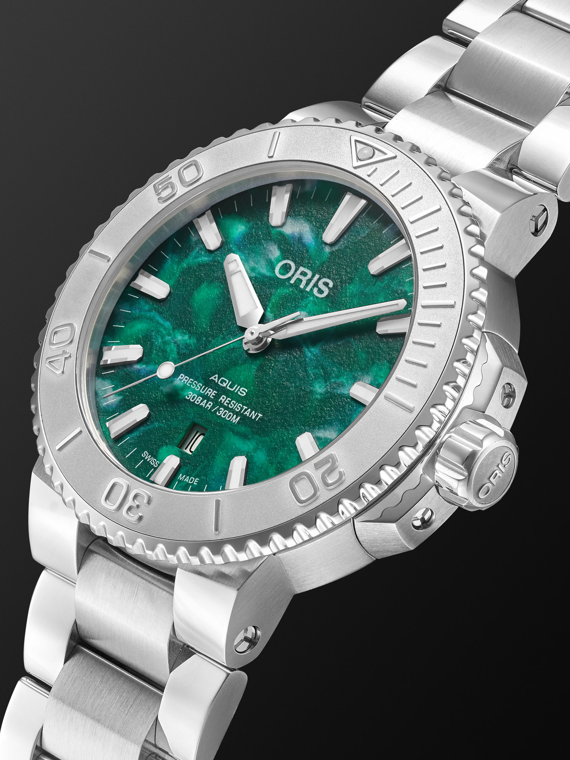 Shop Oris Bracenet Aquis Automatic 43.5mm Stainless Steel Watch, Ref. No. 01 733 7730 4137-07 8 24 05peb In Green