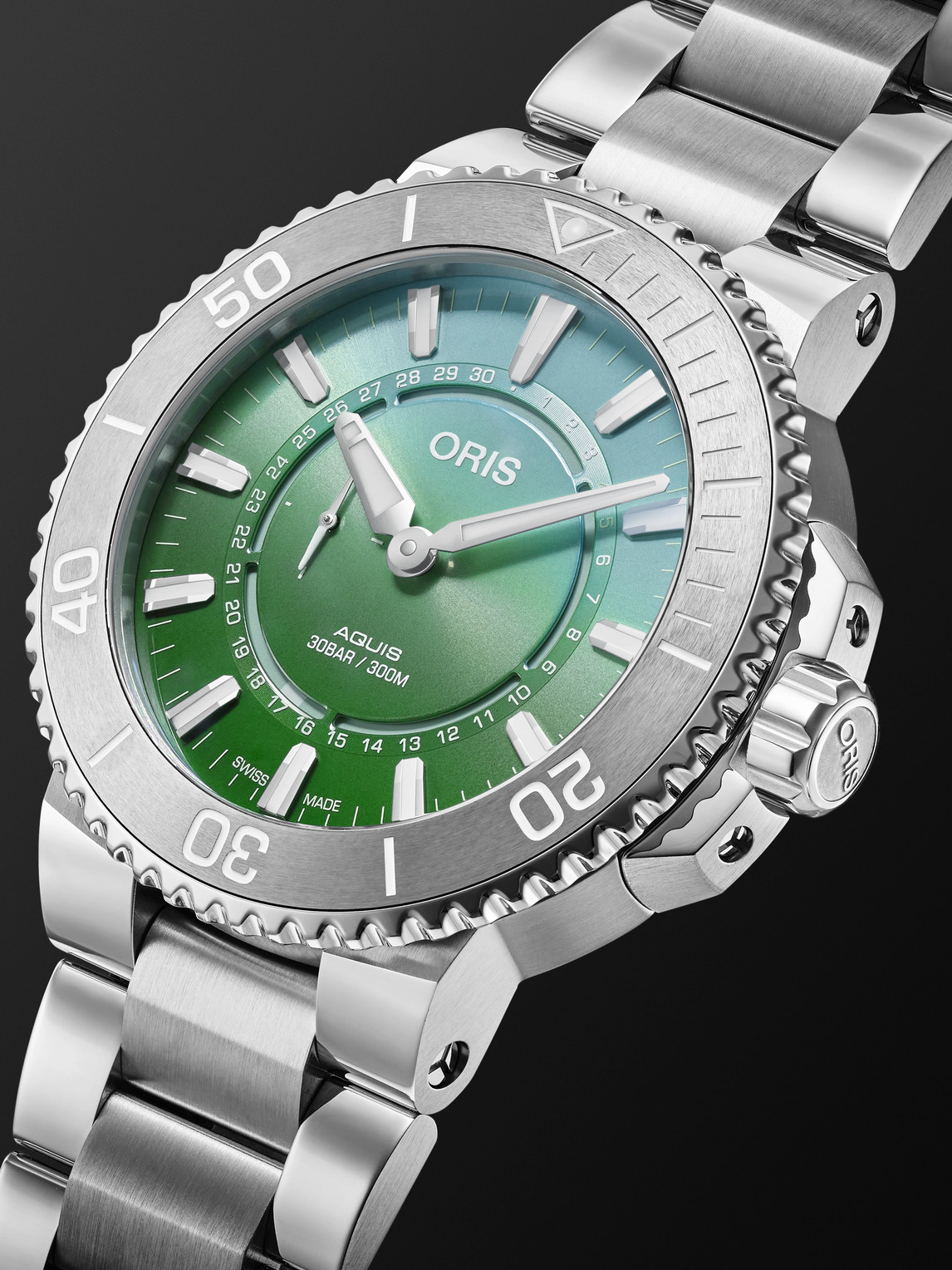 Shop Oris Aquis Dat Watt Limited Edition Ii Automatic 43.5mm Stainless Steel Watch, Ref. No. 01 743 7734 4197- In Green