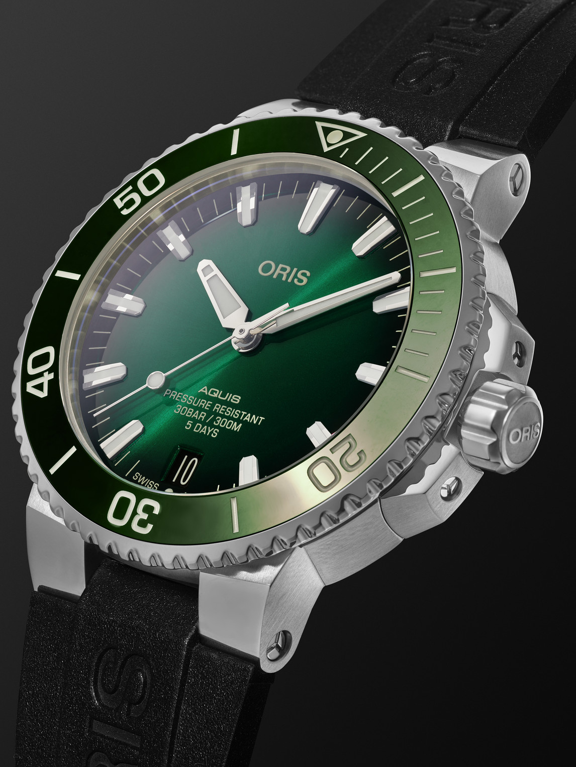 Shop Oris Aquis Automatic 43.5mm Stainless Steel And Rubber Watch, Ref. No. 01 400 7763 4157-07 4 24 74eb In Green