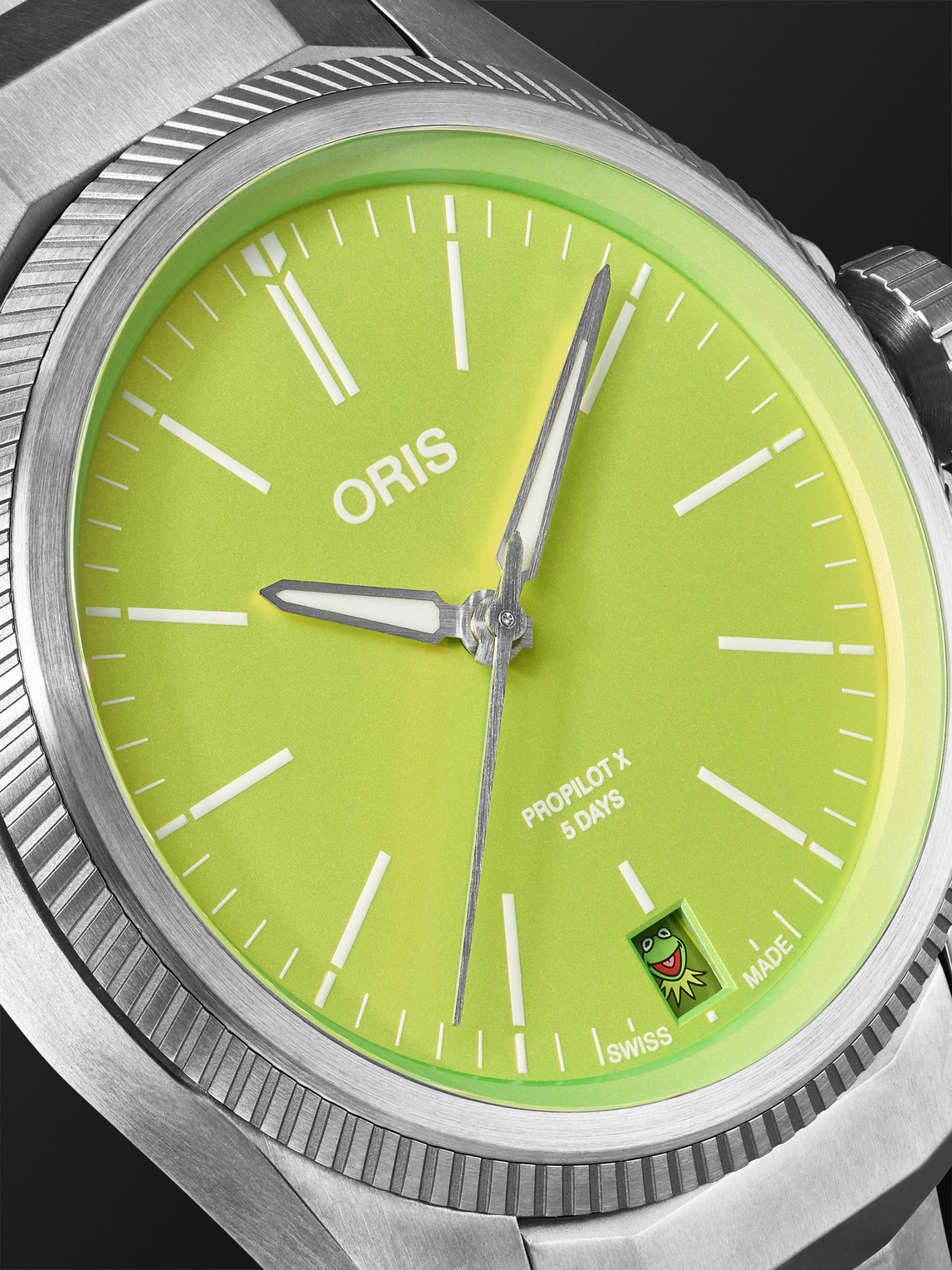 Shop Oris The Muppets Propilot X Kermit Limited Edition 39mm Titanium Watch, Ref. No. 01 400 7778 7157-set In Green